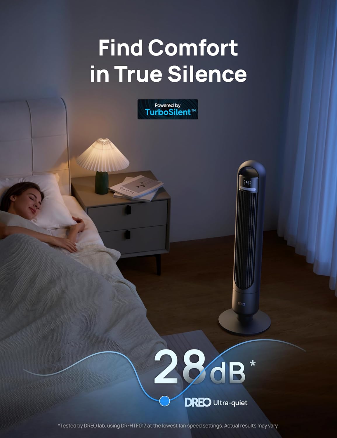 DREO Tower Fan for Bedroom, 90° Oscillating Standing Fans for Room with 4 Speeds, 3 Modes, 28dB Quiet for Sleep, 26ft/s Velocity, 8H Timer, Remote, Living Room, Office, Home, Black - Image 4