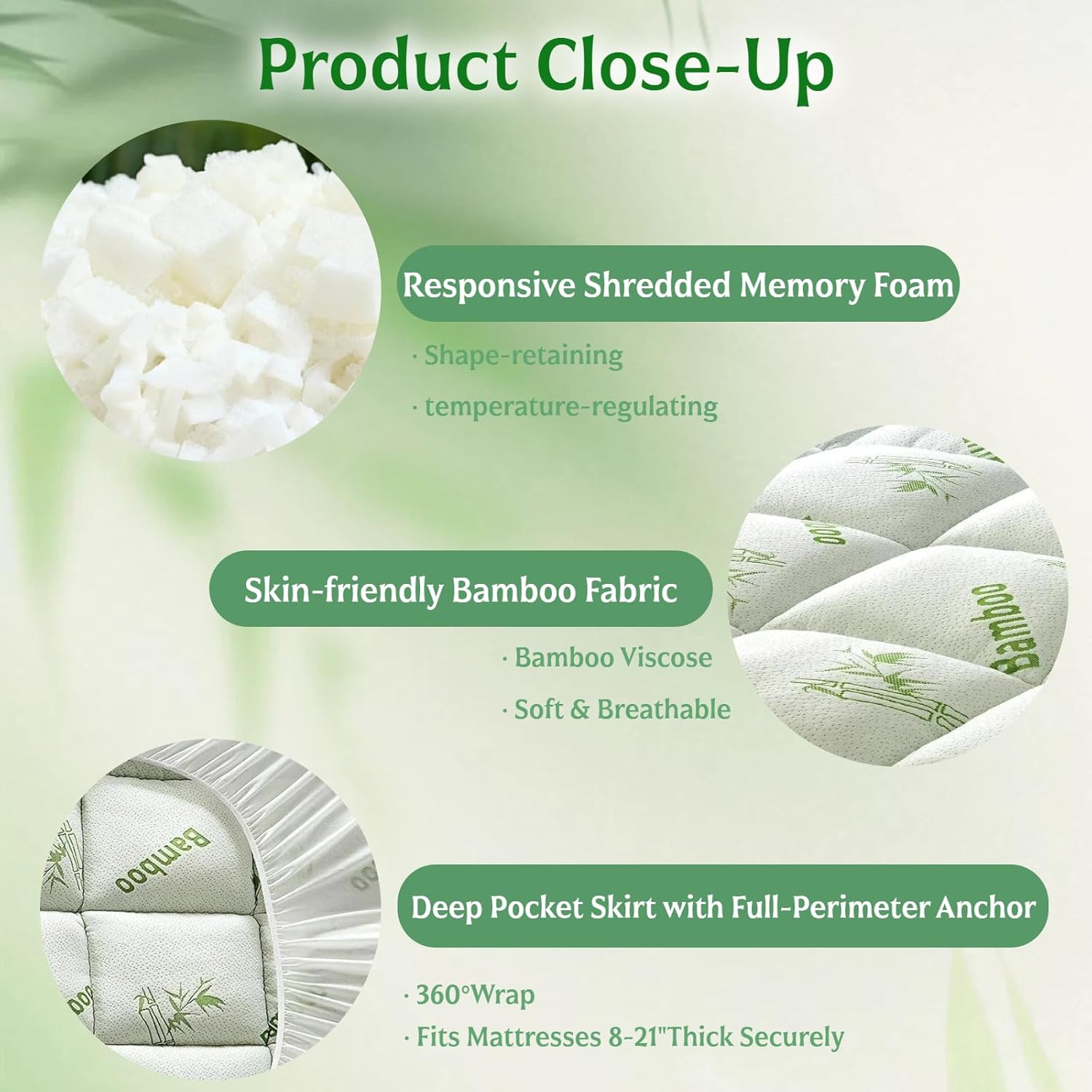 Bamboo Mattress Topper Queen Size with Deep Pocket 1700 GSM Fill Cooling Shredded Memory Foam Mattress Pad Rayon Derived from Bamboo, Ideal for Side Sleepers, Back Pain, Hot Sleepers - Image 5