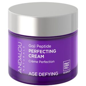 Andalou Naturals Goji Peptide Perfecting Cream - Age Defying Face Moisturizer with Resveratrol, CoQ10 - Supports Skin Collagen and Elastin, Improves Appearance of Wrinkles & Signs of Aging - 1.7 fl oz