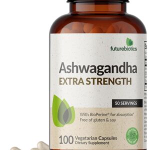 Futurebiotics Ashwagandha Extra Strength Stress & Mood Support with BioPerine - Non GMO Formula, 100 Vegetarian Capsules
