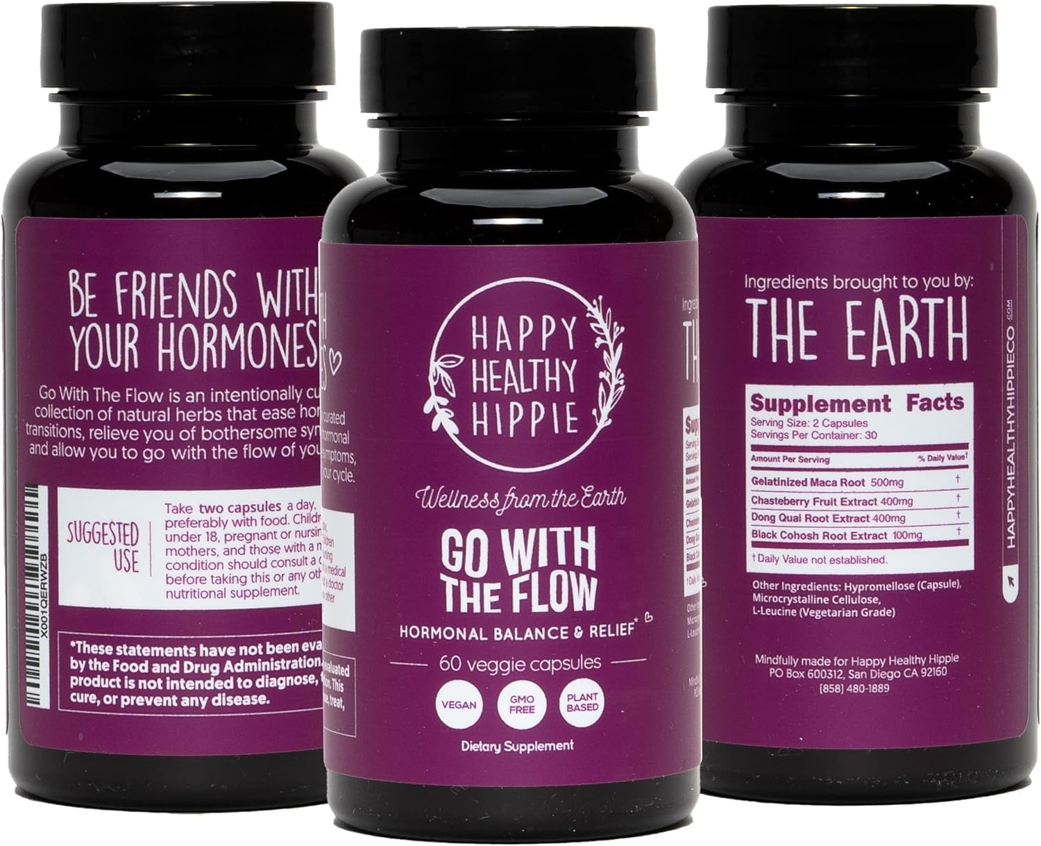 Happy Healthy Hippie Hormone Balance for Women — PMS Support & PMDD, Mood, Cycle Regularity — Chasteberry Supplements with Maca, Dong Quai, Black Cohosh — Vegan, Non-GMO, 60 Capsules - Image 11