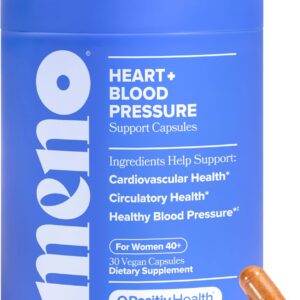 O Positiv MENO Heart + Blood Pressure Support Capsules – Daily Support for Healthy Circulation, Stress Management & Blood Pressure – with CoQ10, Beets, Pine Bark & Saffron – 30 Servings