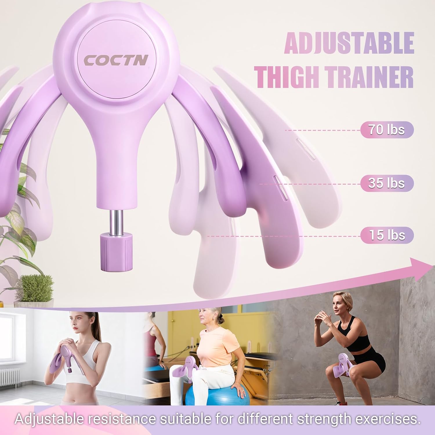 Thigh Trainer for Women, 15-70LB Adjustable Resistance Inner Thigh Exerciser for Pelvic Floor Muscle Repair, Thigh Workout Kegel Exercise Equipment for Shaping, Yoga & Weight Loss at Home Gym - Image 2