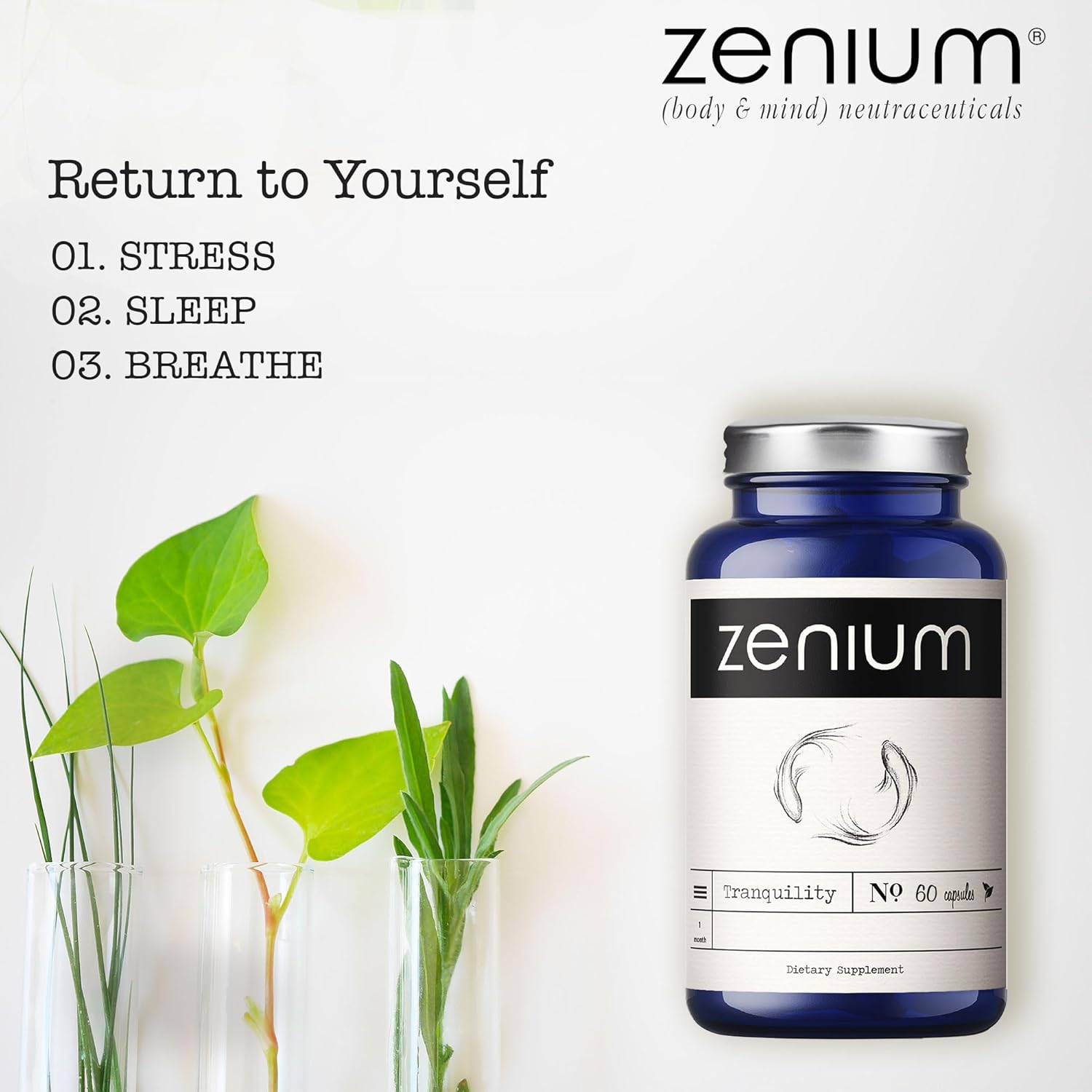 Zenium Stress Relief Supplement Supports Mood & Mental Focus - Feel Calm and Relaxed - Eases Tension & Nervousness - Ashwagandha, Magnesium & L-Theanine - Great for Gift Items - 60 Capsules - Image 5