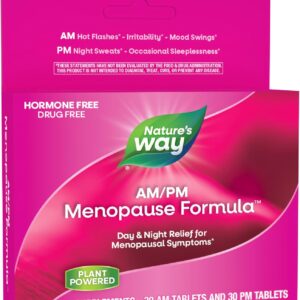 Nature's Way AM/PM Menopause Supplements for Women, Hot Flash Relief*, Night Sweats*, Restful Sleep*, Mood Swings*, Hormone-Free Formulas with Black Cohosh, Theanine, Valerian, 60 Tablets