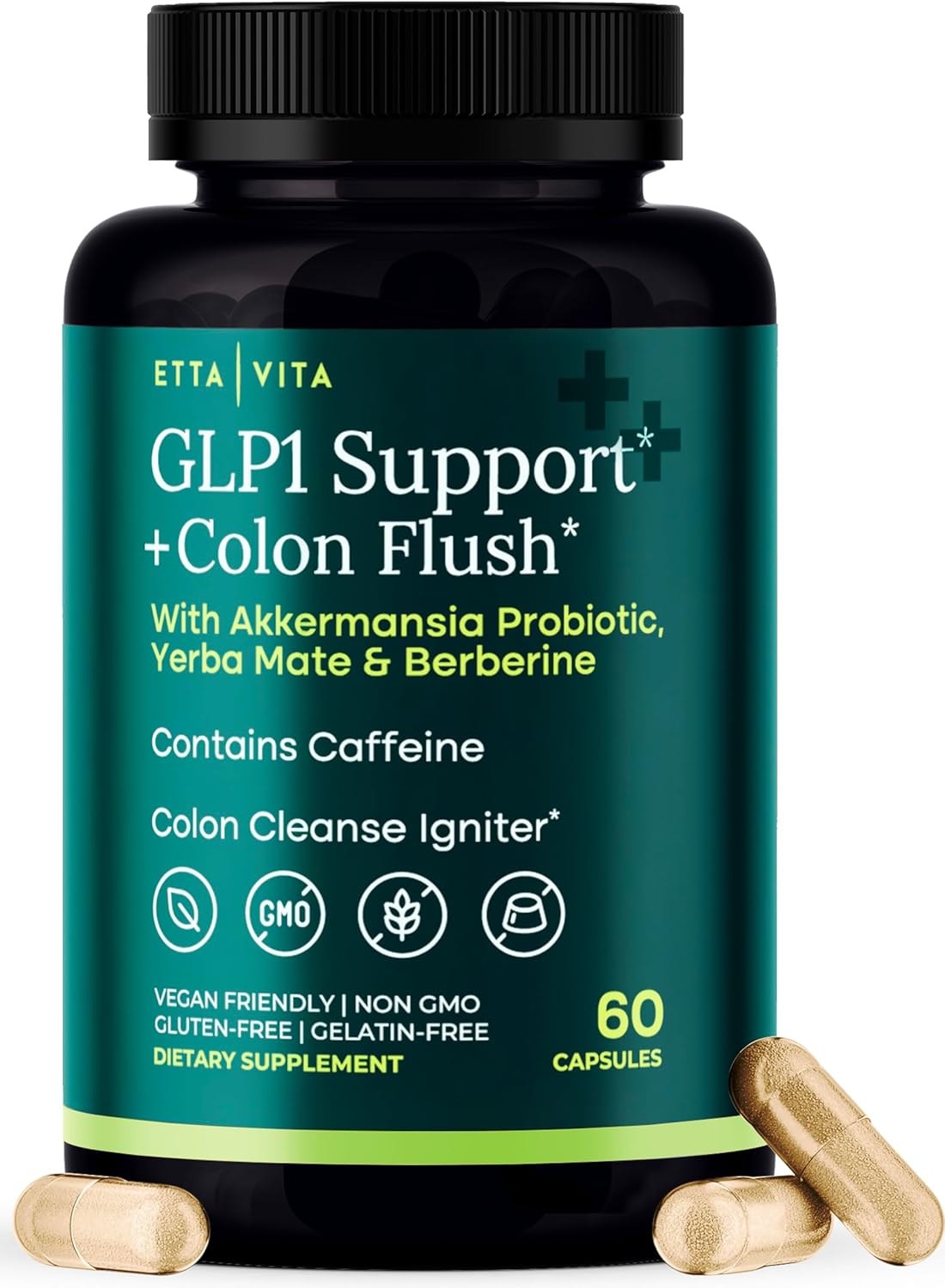 Etta Vita Colon Cleanse + GLP-1 Supplement Weight Loss & Energy - Appetite Suppressant & Fat Burner for Women and Men with Berberine, Yerba Mate, Psyllium Husk, Senna Leaf, Lemon, Black Garlic