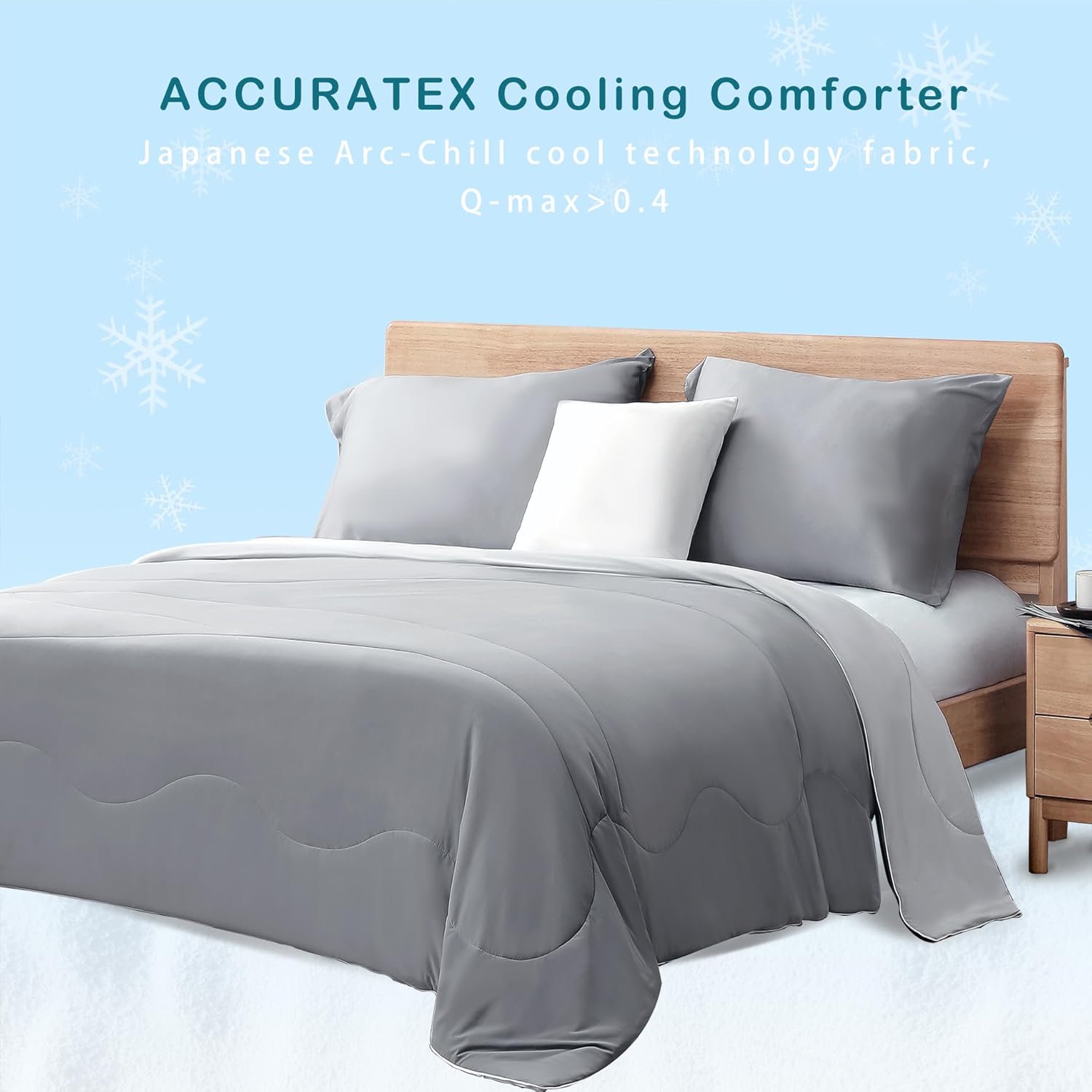 ACCURATEX Cooling Comforter Queen/Full Size, Q-max>0.45 Arc-Chill Cooling Blanket for Hot Sleepers, Lightweight Cool Blankets for Night Sweats, Silky Breathable Summer Cool Comforter,Grey(90"x90") - Image 8