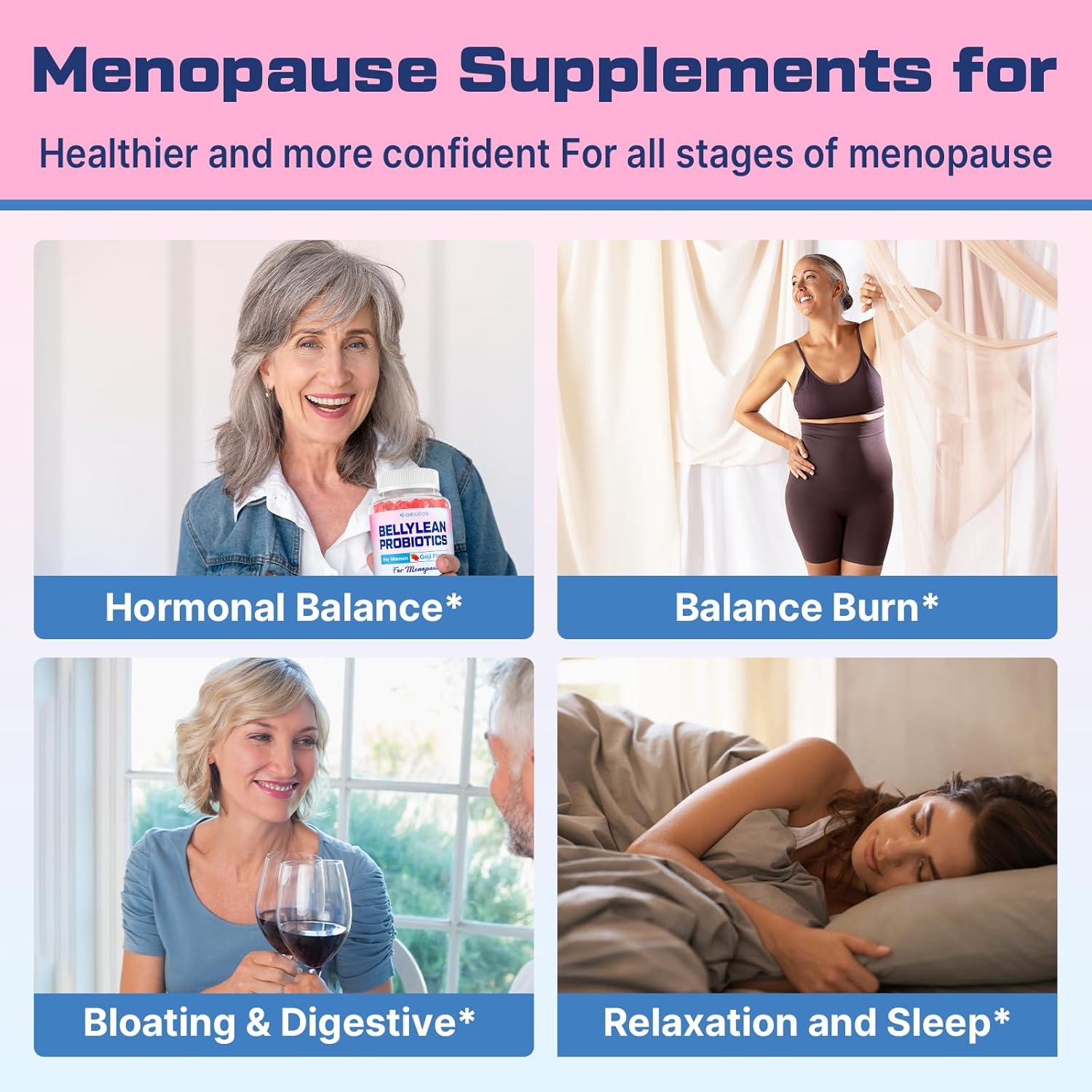 Menopause Supplements for Women Gummies, 16-in-1 Probiotic, Black Cohosh & Ashwagandha for Menopause Relief, Hot Flashes, Hormone Harmony, Mood Swings, Belly Burner* & Gut, Sugar-Free - 60 Gummies - Image 8
