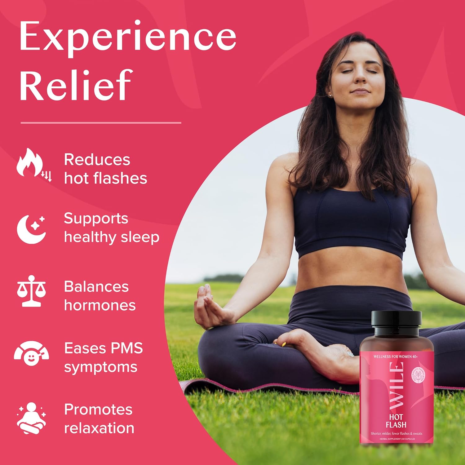 WILE Menopause and Perimenopause Supplements for Women - Hot Flashes and Night Sweats Relief with Kudzu Root - Premenopause Support for Stress, Hot Flash, Hormone Balance & Restful Sleep, 30 Servings - Image 2
