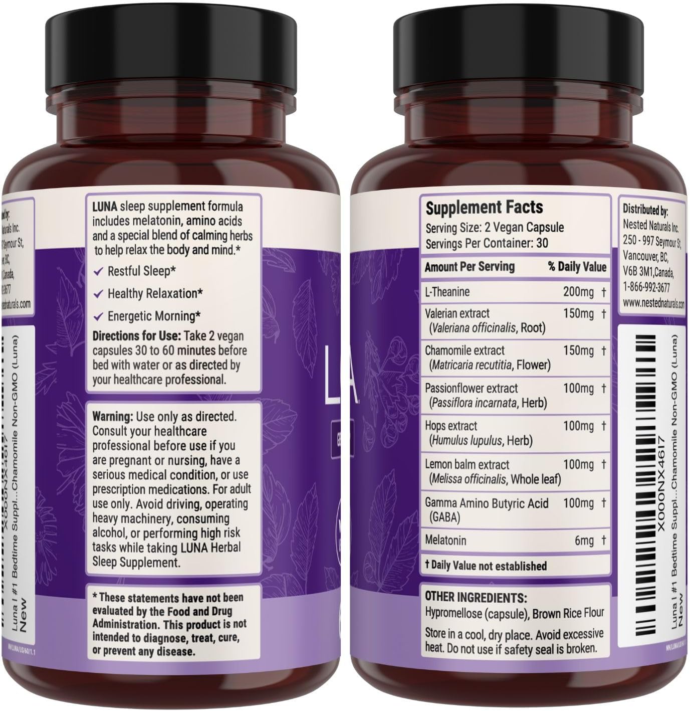 Nested Naturals Luna Sleep Aid - Non-Habit Forming Natural Sleeping Pills for Adults with Naturally Sourced Ingredients - Valerian Root, Melatonin, Chamomile, Lemon Balm, and More - 60 Vegan Capsules - Image 9