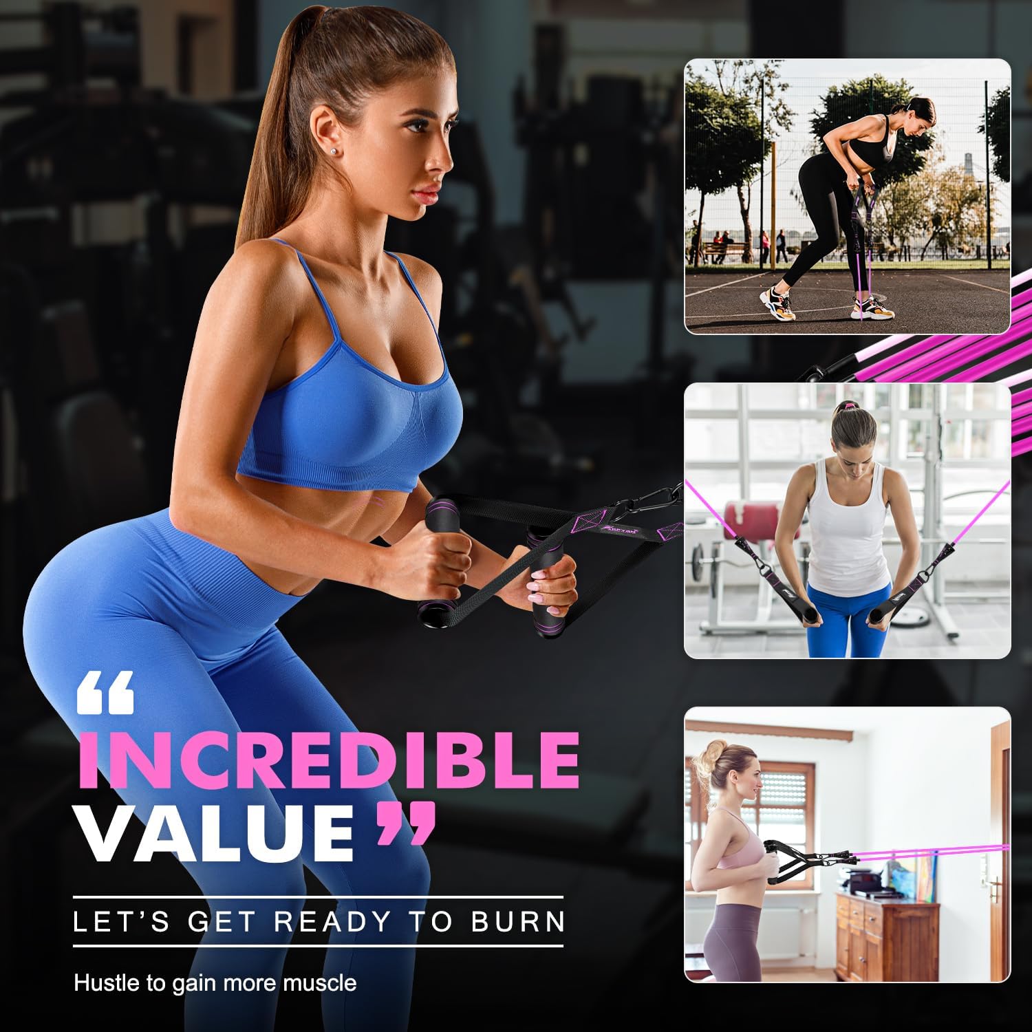 HPYGN Resistance Bands, Exercise Bands with Handles, Fitness Bands, Workout Bands with Door Anchor and Ankle Straps, for Heavy Resistance Training, Physical Therapy, Shape Body, Yoga, Home Workout Set - Image 4