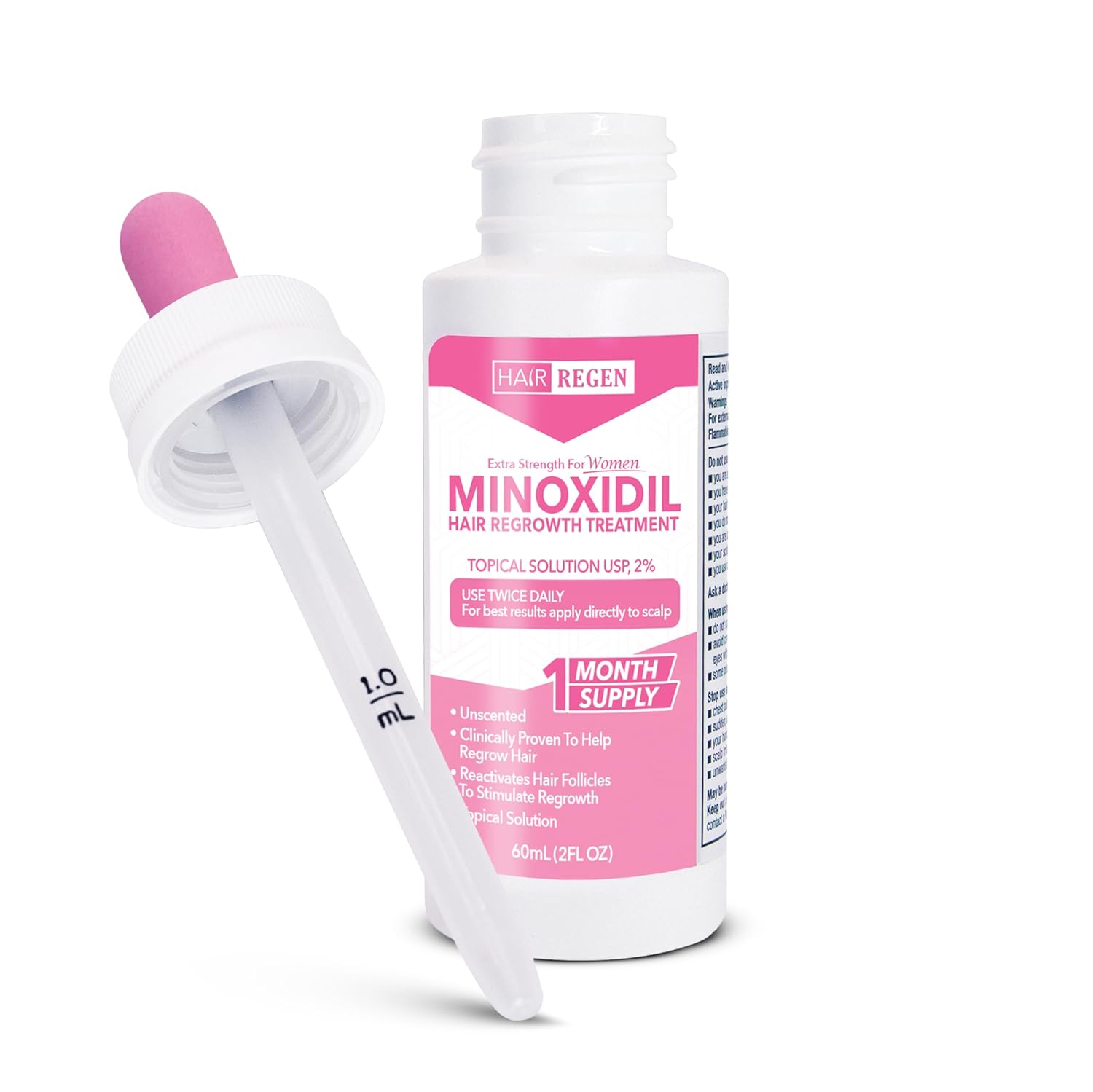 Hair Regen Liquid Minoxidil Women 2% Percent - Extra Strength Advanced Topical Solution for Regrowth Serum Drops - Clinically Proven Growth Treatment for Hers Hair Loss 1 Pack as 1 Month Supply Kit - Image 2