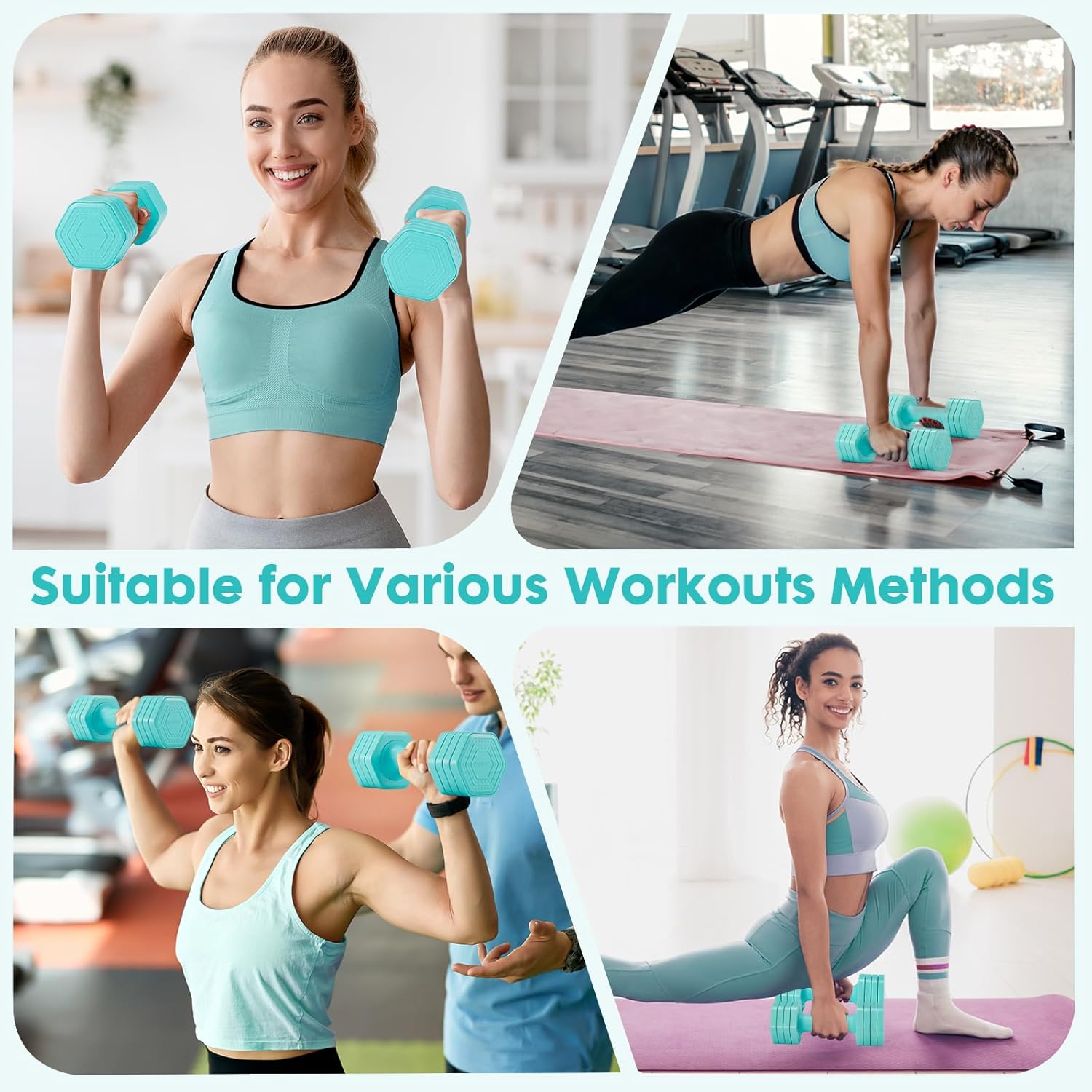 EQUIPRO Adjustable Dumbbell Set, 4 in 1 Free Weights Dumbbells Set for Women, Weights for Women at Home, 2lb 3lb 4lb 5lb with TPU Soft Rubber Handle for Home Gym Exercise Training - Image 2