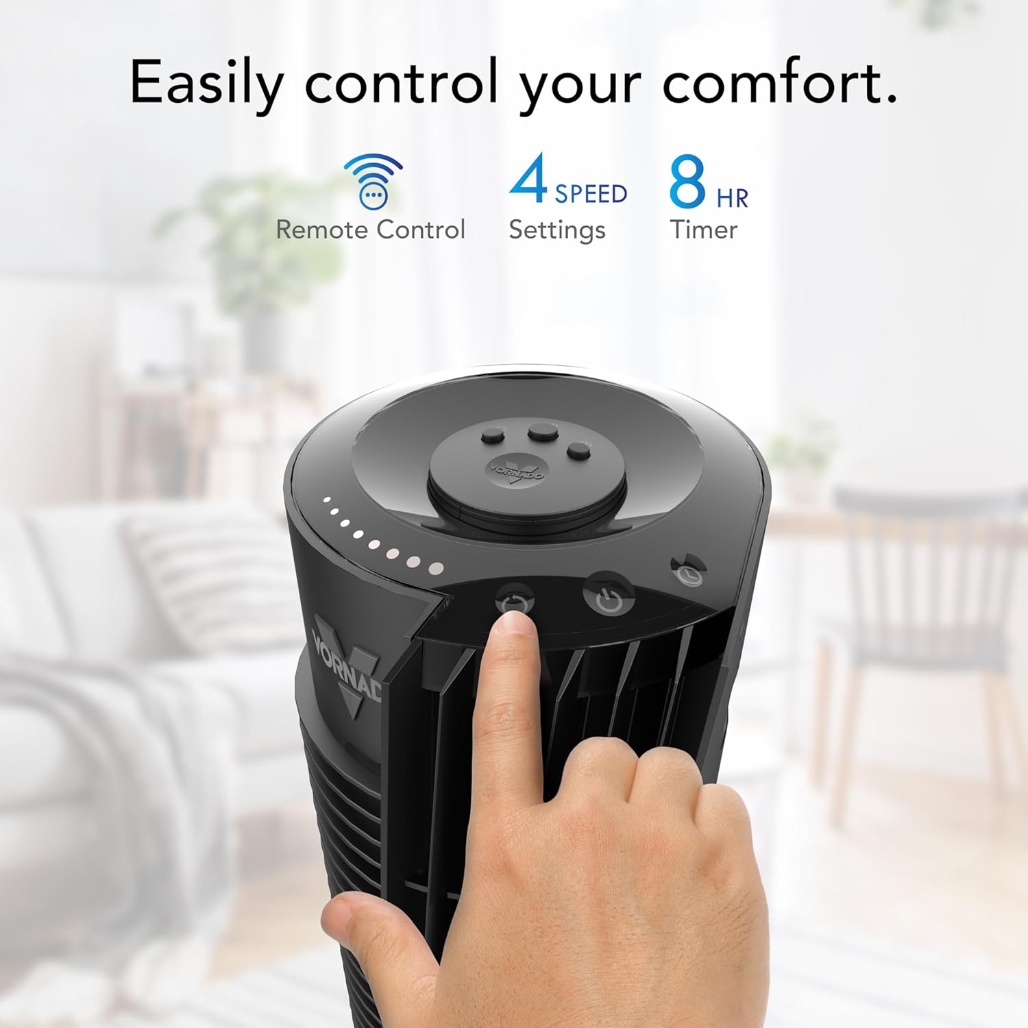 Vornado OSC54 Oscillating Tower Fan with Remote, 32 Inch, Quiet Powerful Fan, Oscillates 70º, 1-8H Timer, 4 Speeds, Touch Control, Air Circulator Fan for Bedroom and Home Office, Black - Image 5
