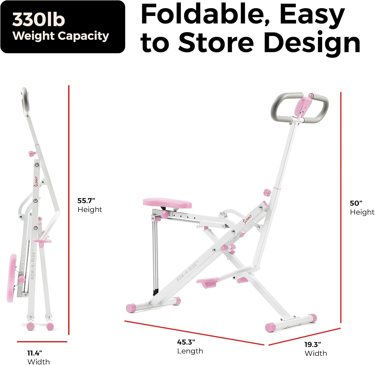 Sunny Health & Fitness Smart Row-N-Ride Glute & Leg Trainer, Foldable Squat Assist Rower with Exclusive SunnyFit App Connection - Image 7