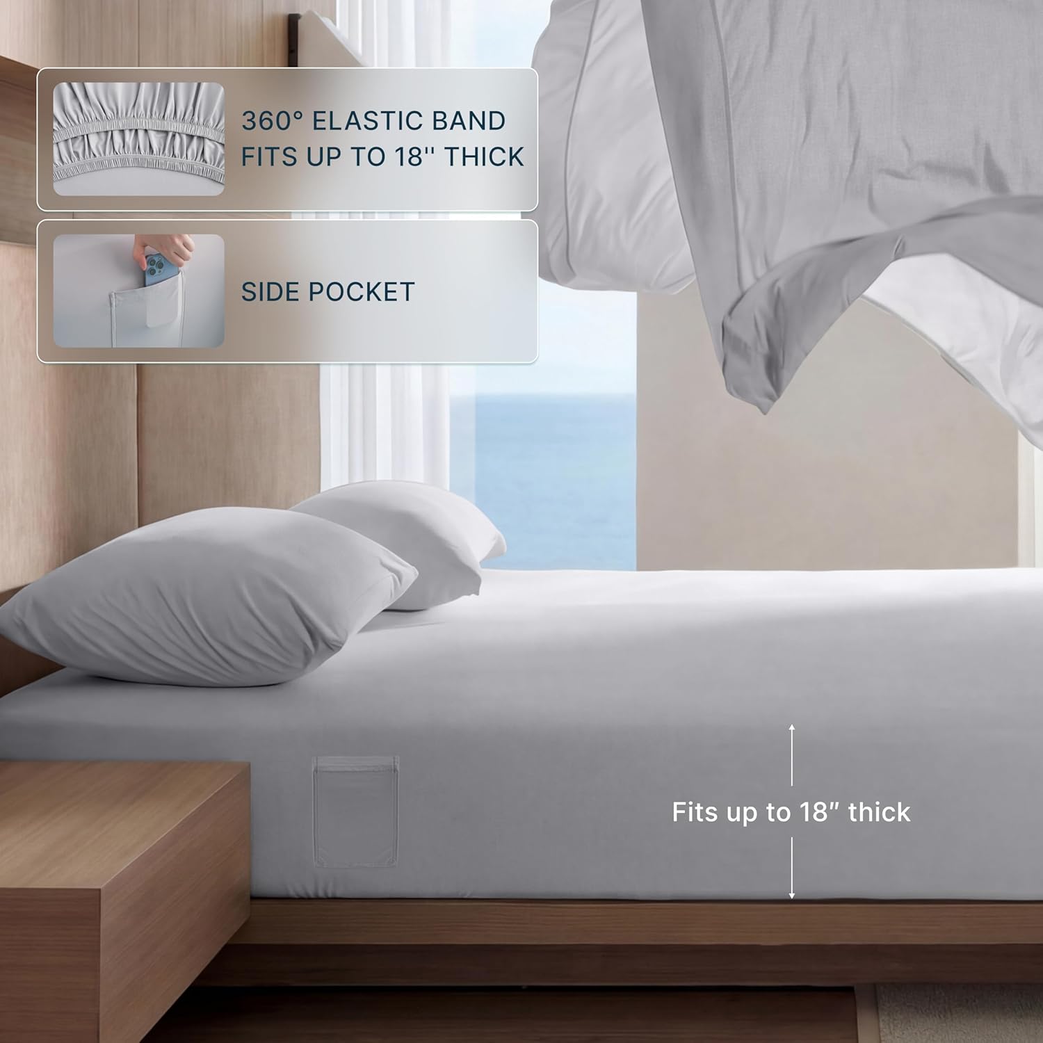 Breescape Cooling Sheets King Size - BlendTek Dry & Cool Technology Cooling Bed Sheets for Hot Sleepers and Night Sweats, Q-Max>0.46 Tech King Sheet Set, Deep Pocket Up to 18", Misty Gray - Image 4