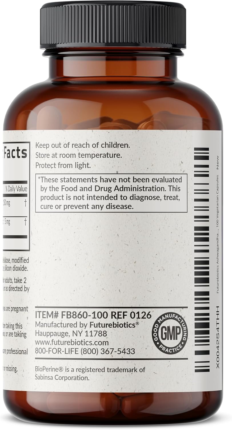 Futurebiotics Ashwagandha Extra Strength Stress & Mood Support with BioPerine - Non GMO Formula, 100 Vegetarian Capsules - Image 7