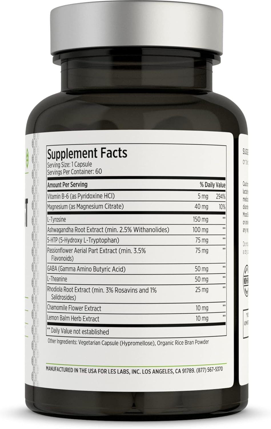 LES Labs Mood Boost – Stress Relief, Mood Support, Deep Relaxation & Better Sleep – 5-HTP, Ashwagandha, Rhodiola Rosea, Magnesium, L-Theanine & GABA – Non-GMO Supplement – 60 Capsules - Image 2