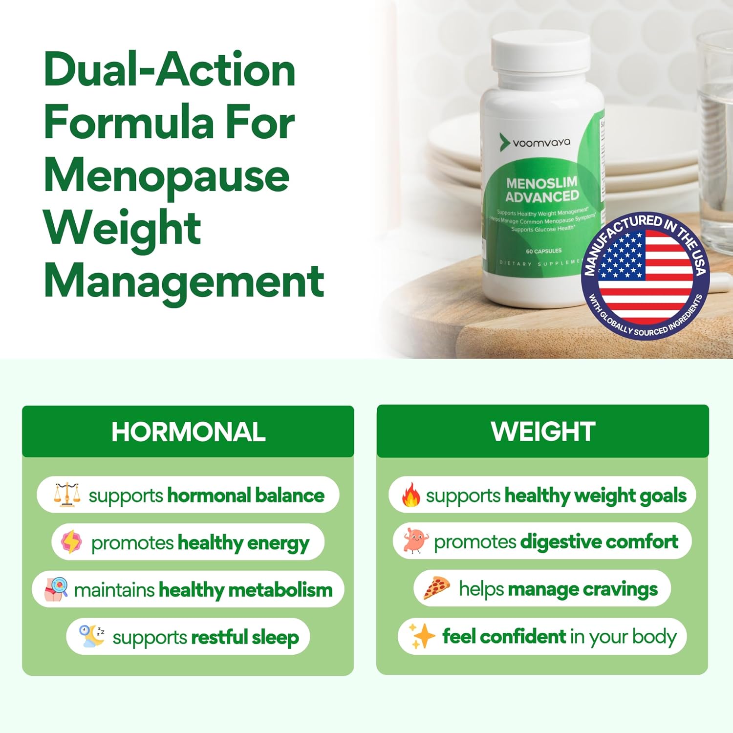 Menopause Supplements for Women - Menopause Weight Loss for Women & Perimenopause Supplements Women for Menopause Relief - VoomVaya MenoSlim Advanced - 60 Capsules - Image 3