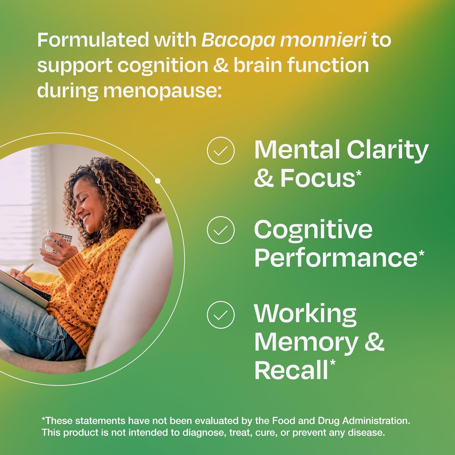 Amberen Find Focus, Menopause Supplement for Women, Clinically Proven Bacopa monnieri supports Mental Clarity, Focus, Cognition, Working Memory & Recall, Hormone & Soy Free, 60 Capsules, 30 Day Supply - Image 2