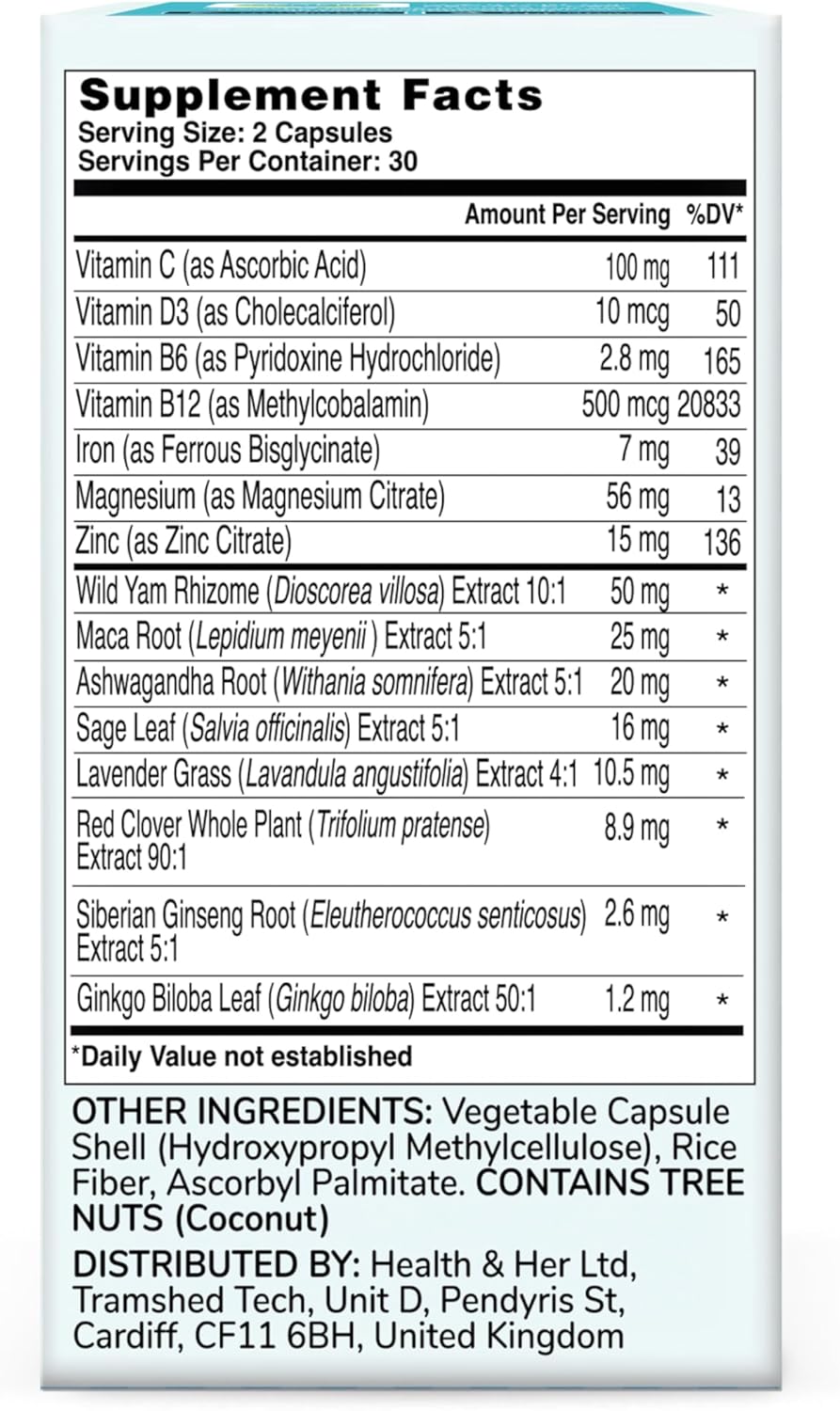 Health & Her Perimenopause Supplement for Women – The UK’s No.1 Perimenopause Supplement - Multi-Nutrient Wellbeing Support for Early Stage of Menopause, Vegan, Gluten-Free, Non GMO (60 ct - 1 Month) - Image 9