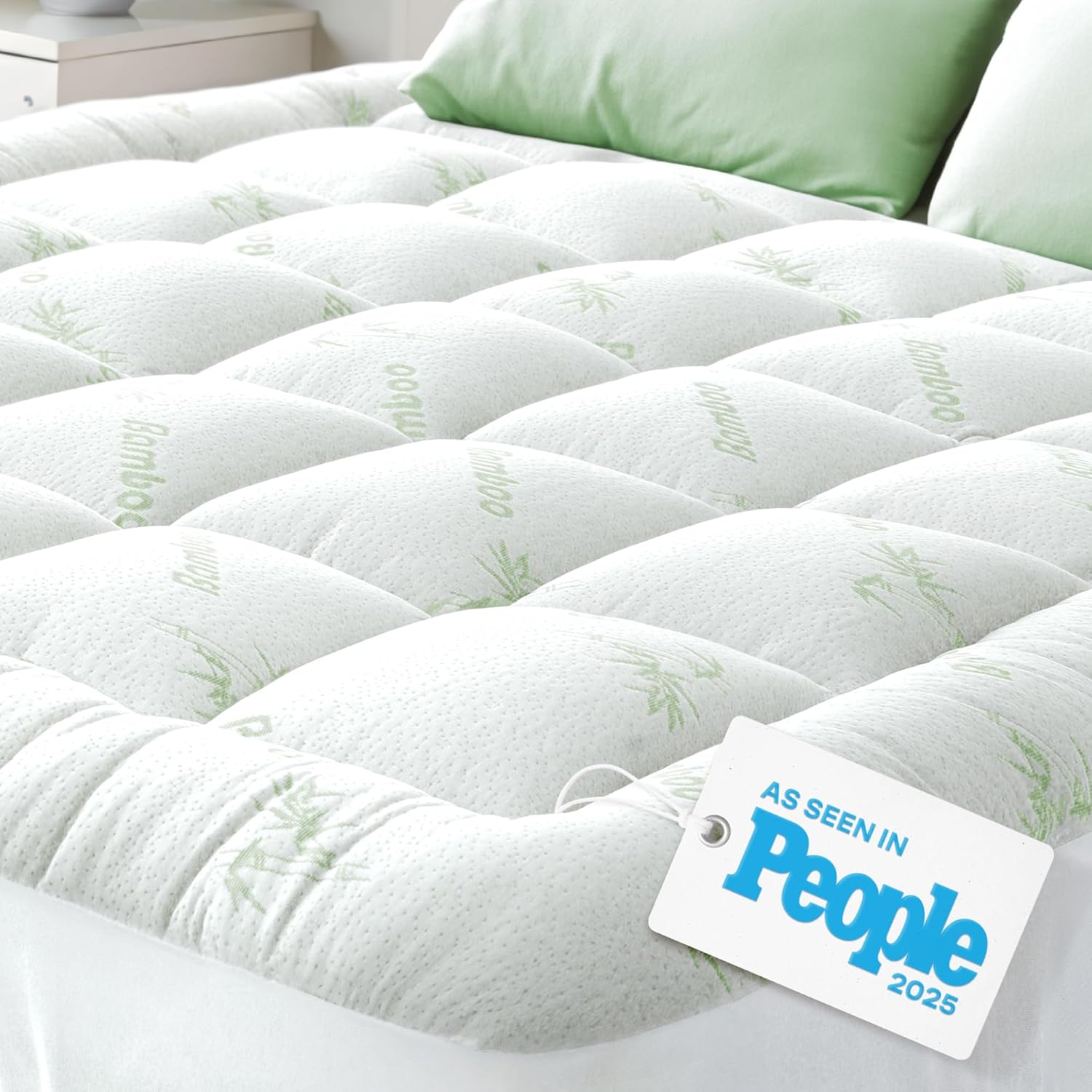 Niagara Ultra Soft Queen Size Mattress Topper - Viscose Made from Bamboo Pillow Top Mattress Pad for Back Pain Relief - Naturally Cooling for Hot Sleepers, fits 6-18" Mattress, 600GSM, Green