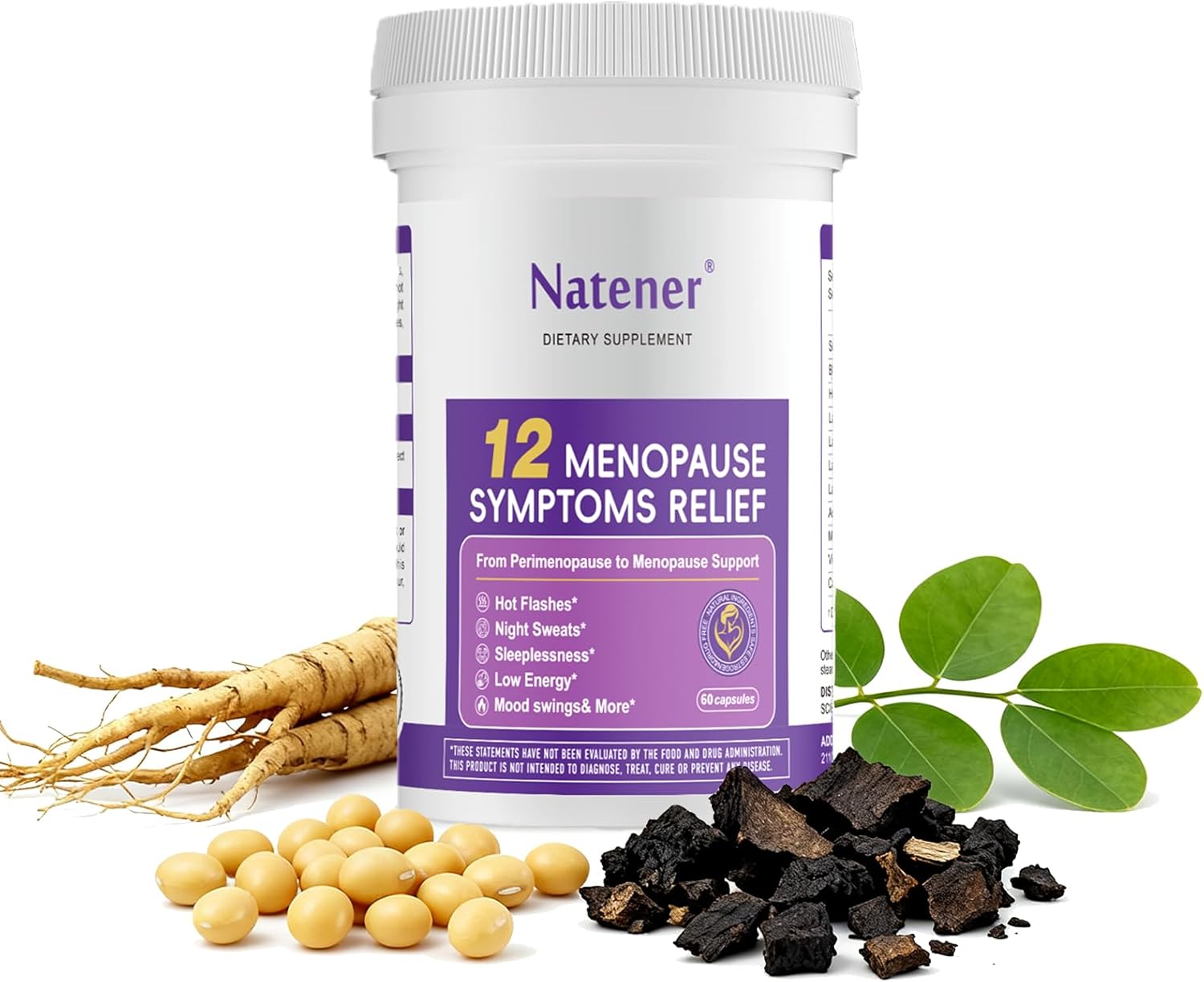 Menopause Supplement for Women, Relieves 12 Menopausal Symptoms* | Black Cohosh + Soy Isoflavones + Ashwagandha + Moringa | for Alleviate Hot Flashes*, Night Sweats*, Weight* & Mood Swings