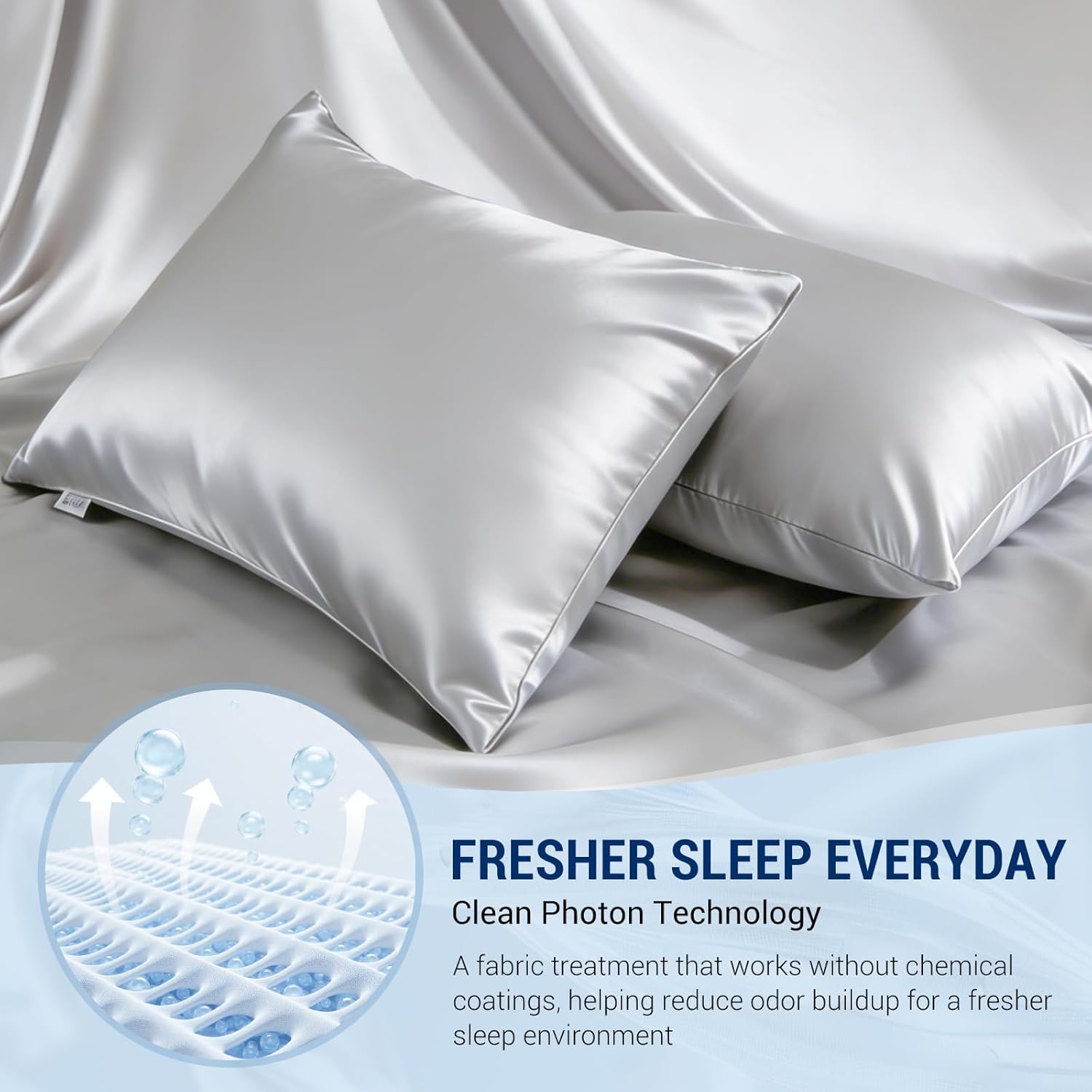 LUXEAR Cooling Pillow Cases for Hot Sleepers, Double-Sided Upgraded Arc-Chill Q-Max > 0.5 Cooling Satin Pillowcase, Silky Soft, Hair & Skin Friendly, Hidden Zipper - Standard, Silver Gray,1 Pack - Image 4