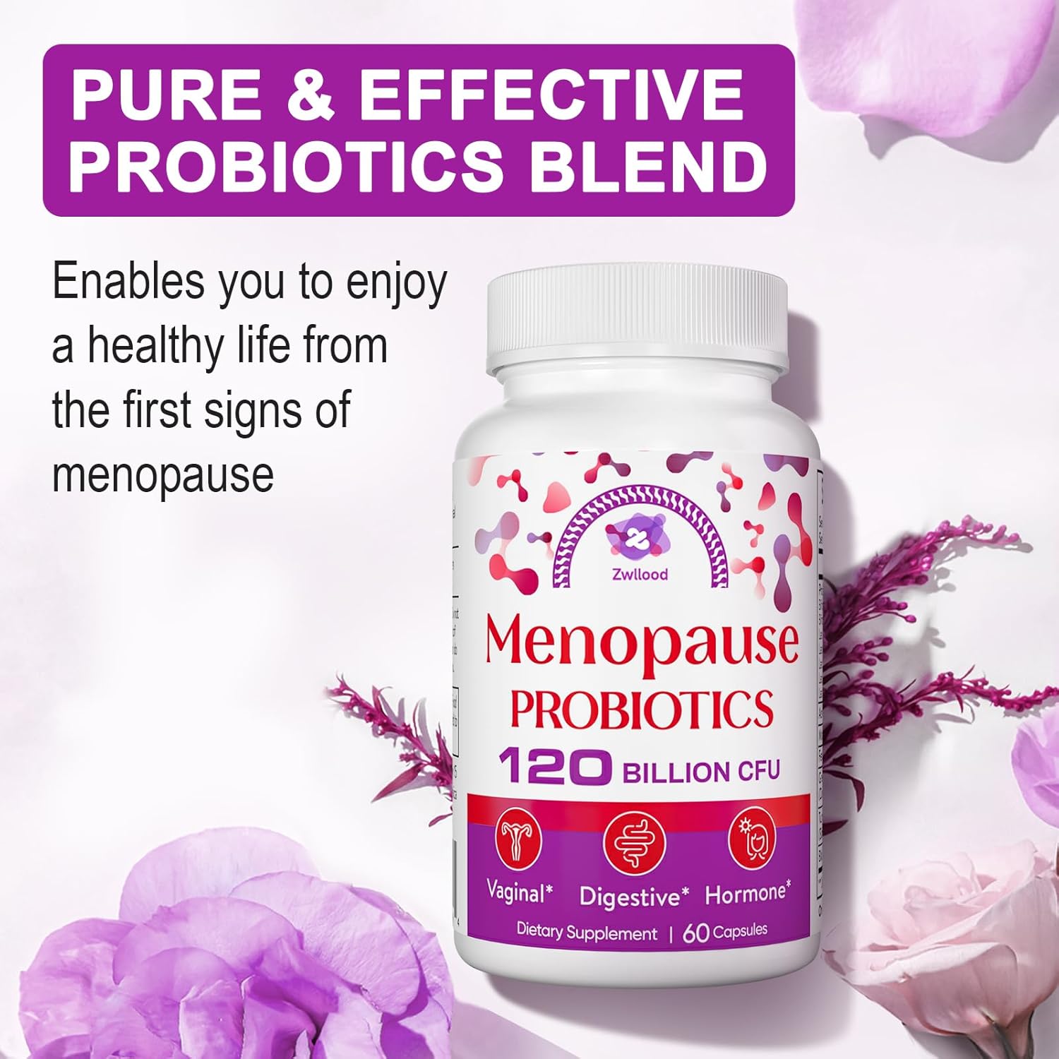 Menopause Supplements for Women, 120 Billion CFU Menopause Probiotics for Women, All-Natural Probiotic for Hot Flashes Menopause, Night Sweats, Mood Swings, Gut and Hormone - 60 Herbal Capsules - Image 8
