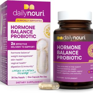 Daily Nouri Hormone Balance Probiotics for Women | Hormone Balance for Women | PMS, Hormonal Acne, & Bloating Support | 7 Clinically Studied Strains + Omega | 30-Day Supply
