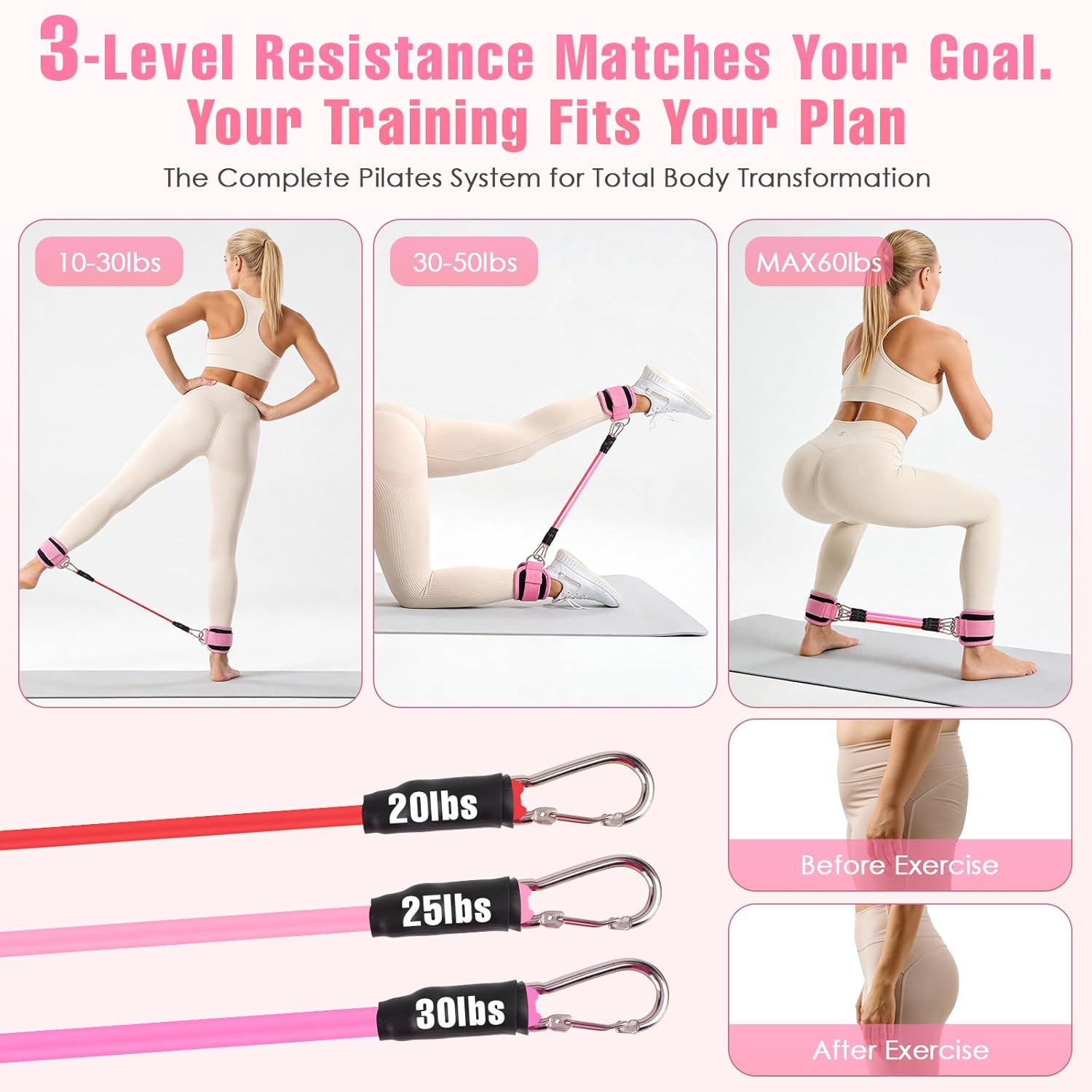 Pilates Kit, Pilates Equipment for Home Workouts, Home Pilates Essentials Kit for Women with Pilates Ring and Ball Set, Socks, ankle resistance bands with cuffs, Resistance Band and Massage ball - Image 4