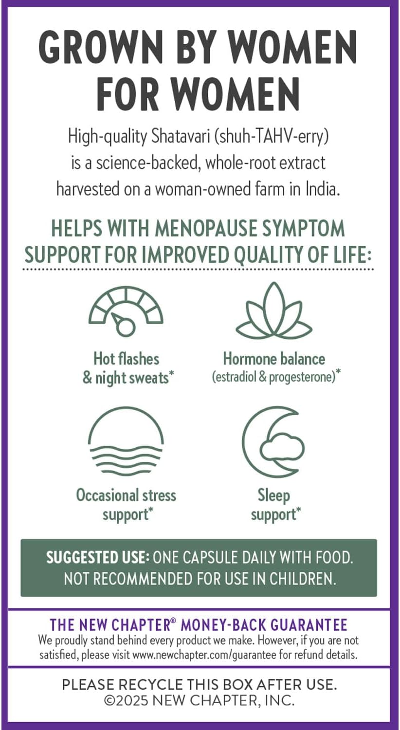 New Chapter Shatavari Supplement for Peri-Menopause & Post-Menopause Support – 4X Concentrated Herb Shatavari Relieves Hot Flashes & Night Sweats, Balances Women’s Hormones - Herbal Sleep Aid*, 30 ct - Image 7