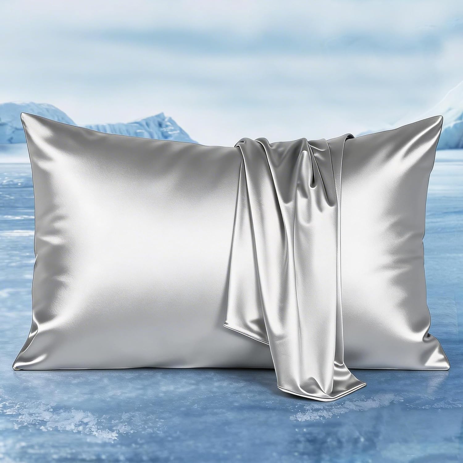 LUXEAR Cooling Pillow Cases for Hot Sleepers, Double-Sided Upgraded Arc-Chill Q-Max > 0.5 Cooling Satin Pillowcase, Silky Soft, Hair & Skin Friendly, Hidden Zipper - Standard, Silver Gray,1 Pack