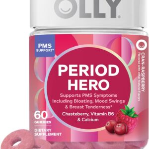 OLLY Period Hero Gummies, PMS Support Supplement,* Chasteberry, Vitamin B6, Calcium, Cran-Raspberry Flavor, 30 Day Supply - 60 Count