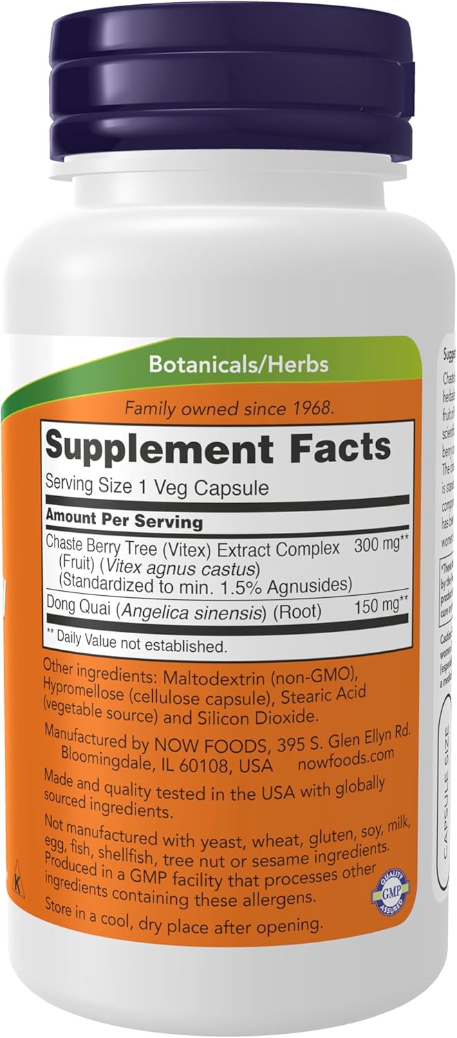 NOW Supplements, Chaste Berry Vitex Extract 300 mg with Dong Quai, Women's Health*, 90 Veg Capsules - Image 2