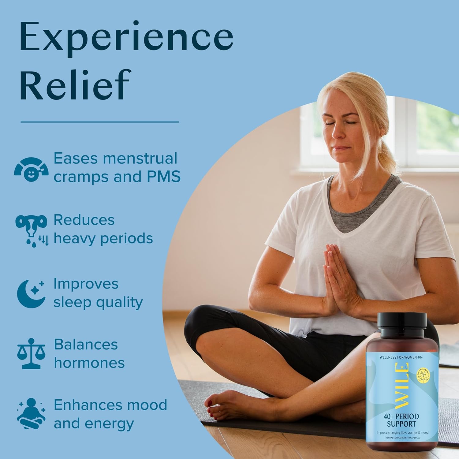 WILE Menopause and Perimenopause Supplements for Women - Menstrual Cramp, PMS and Heavy Period Relief with Dong Quai - Premenopausal Support for Hormone Balance & Improved Mood, Vegan, 30 Servings - Image 2