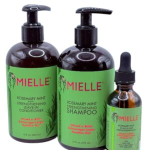 Rosemary Mint 3-Piece Hair Growth Bundle – Strengthening Shampoo (12 oz) + Leave-In Conditioner (12 oz) + Scalp & Hair Oil (2 oz) – Infused with Biotin – For Stronger, Healthier Hair