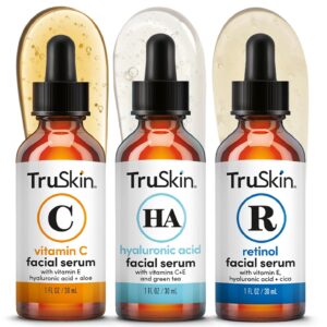 TruSkin Face Serum Trio - Vitamin C, Retinol & Hyaluronic Acid Anti-Aging Serums for Face - AM, PM & All-Day Skincare Routine - Brightening, Smoothing & Hydrating Facial Serums, 1 fl oz Each