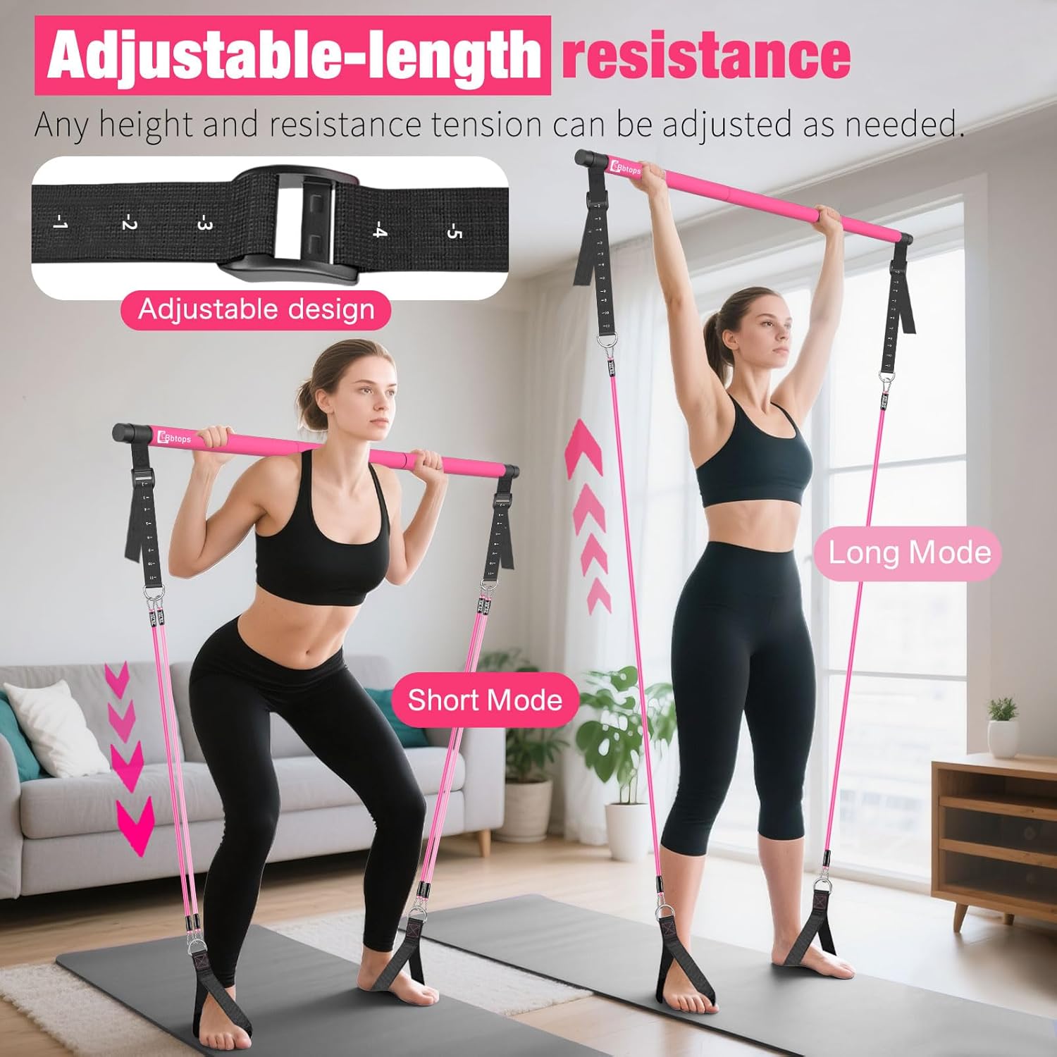 Bbtops Pilates Bar Kit with Resistance Bands,Pilates Bar with Stackable Bands Workout Equipment for Legs,Hip,Waist and Arm,Exercise Fitness Equipment for Women & Men Home Gym Yoga Pilates - Image 3