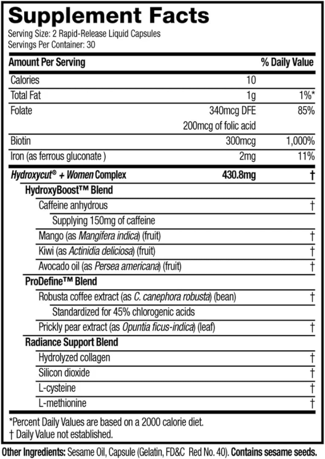 Hydroxycut +Women - 60 Rapid-Release Liquid Capsules - Includes Biotin, Collagen, Folate & Iron - Image 2