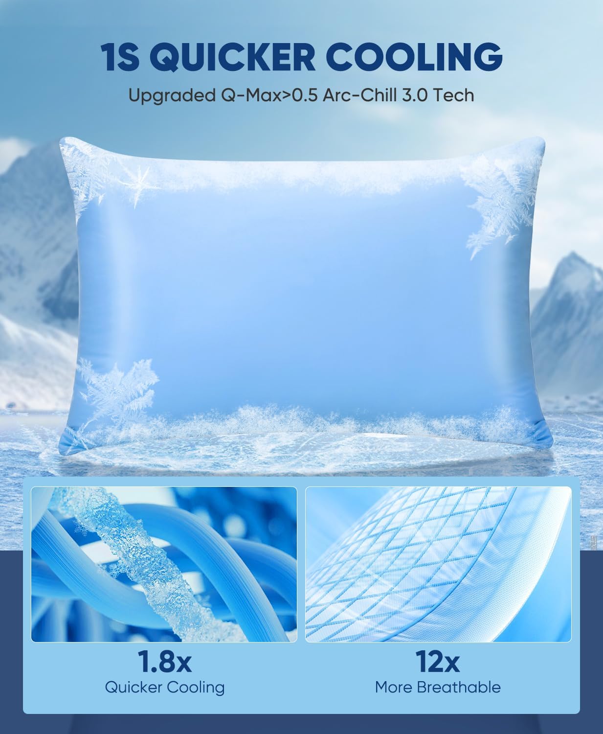 LUXEAR Cooling Pillow Cases, 2 Pack Stretch Arc-Chill Q-max 0.55 Cool Pillowcases Fit Standard & Queen Size Pillows, Protecting Hair & Skin, Gifts for Women & Men, Hot Sleeper, Night Sweat - Blue - Image 2