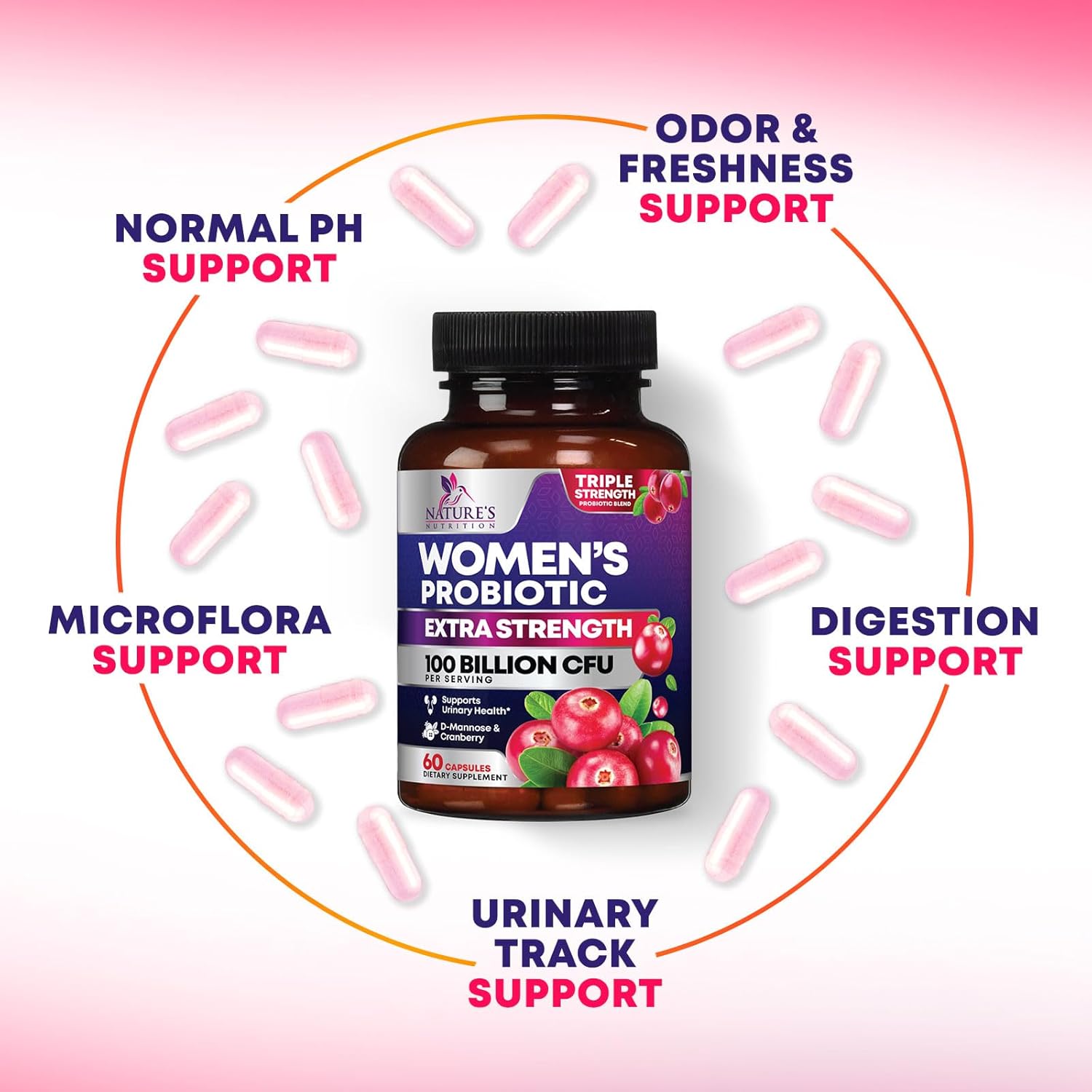 Probiotics for Women - Probiotic Blend 100 Billion CFU Per Serving - Women's Probiotic for Targeted Vaginal & Digestive Health Support - 16 Strains, Cranberry, Prebiotics - Bottled USA - 60 Capsules - Image 6