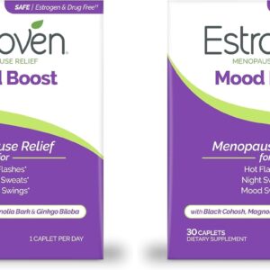 Estroven Mood Boost for Menopause Relief, Helps Reduce Hot Flashes & Night Sweats, Helps Manage Mood Swings, 30 Count (Pack of 2)