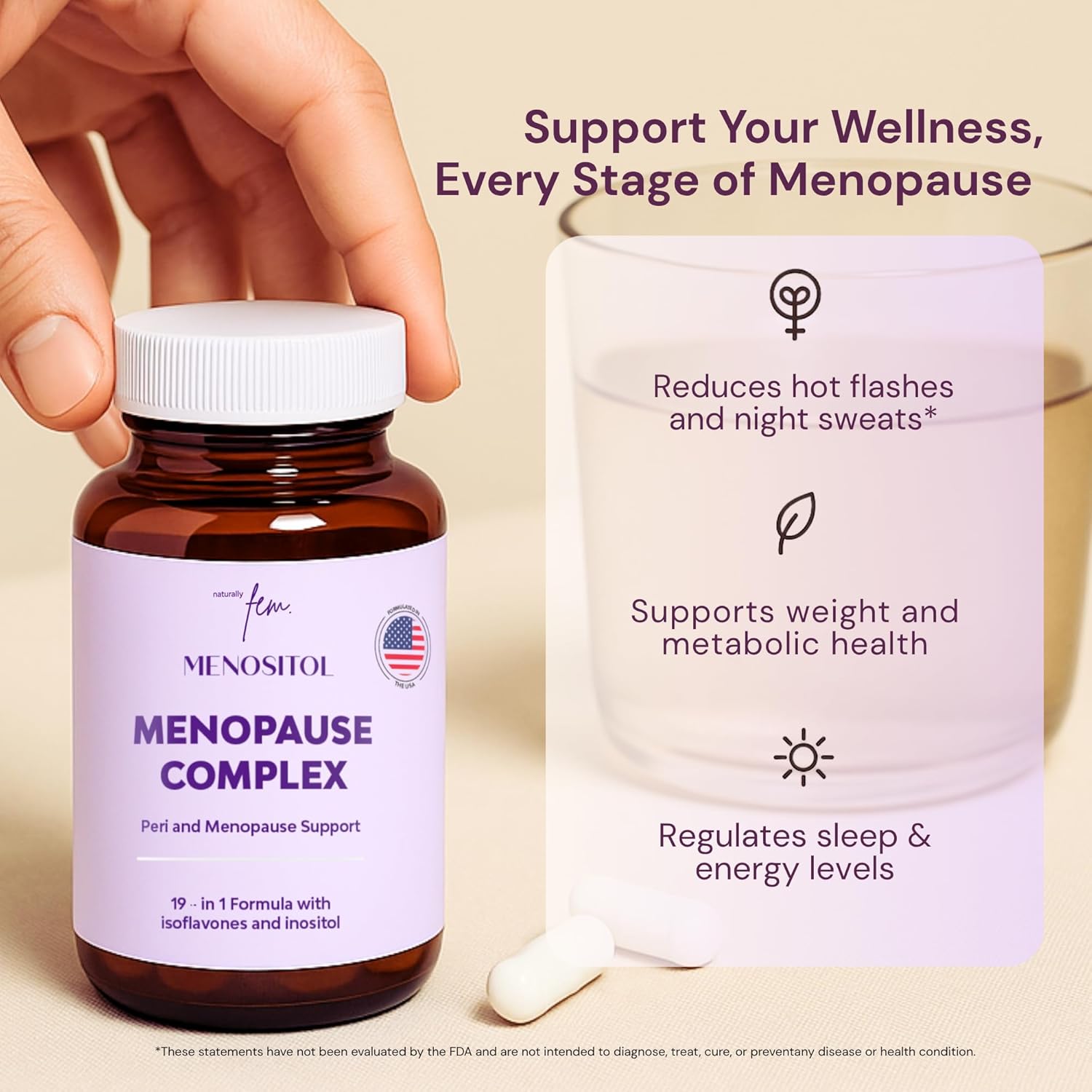 Inositol FEM Menositol 19-in-1 60Caps, Perimenopause & Menopause Supplements for Women Weight Loss with Myo-Inositol, D-chiro and Isoflavones, Control Metabolic Health, 100% Natural, Hormone, SoyFree - Image 3