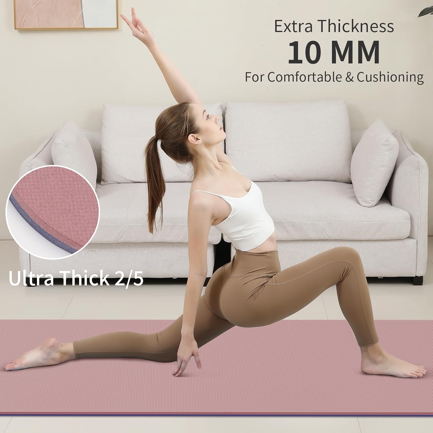 PAIDU Yoga Mat Non Slip Anti-tear,extra thick-2/5 inch(10MM)High Resiliency Professional POE Yoga Mats for Women Men Kids,72"x24"inch,Workout, Yoga, Pilates and Floor Exercise, with Carrier Strap - Image 6