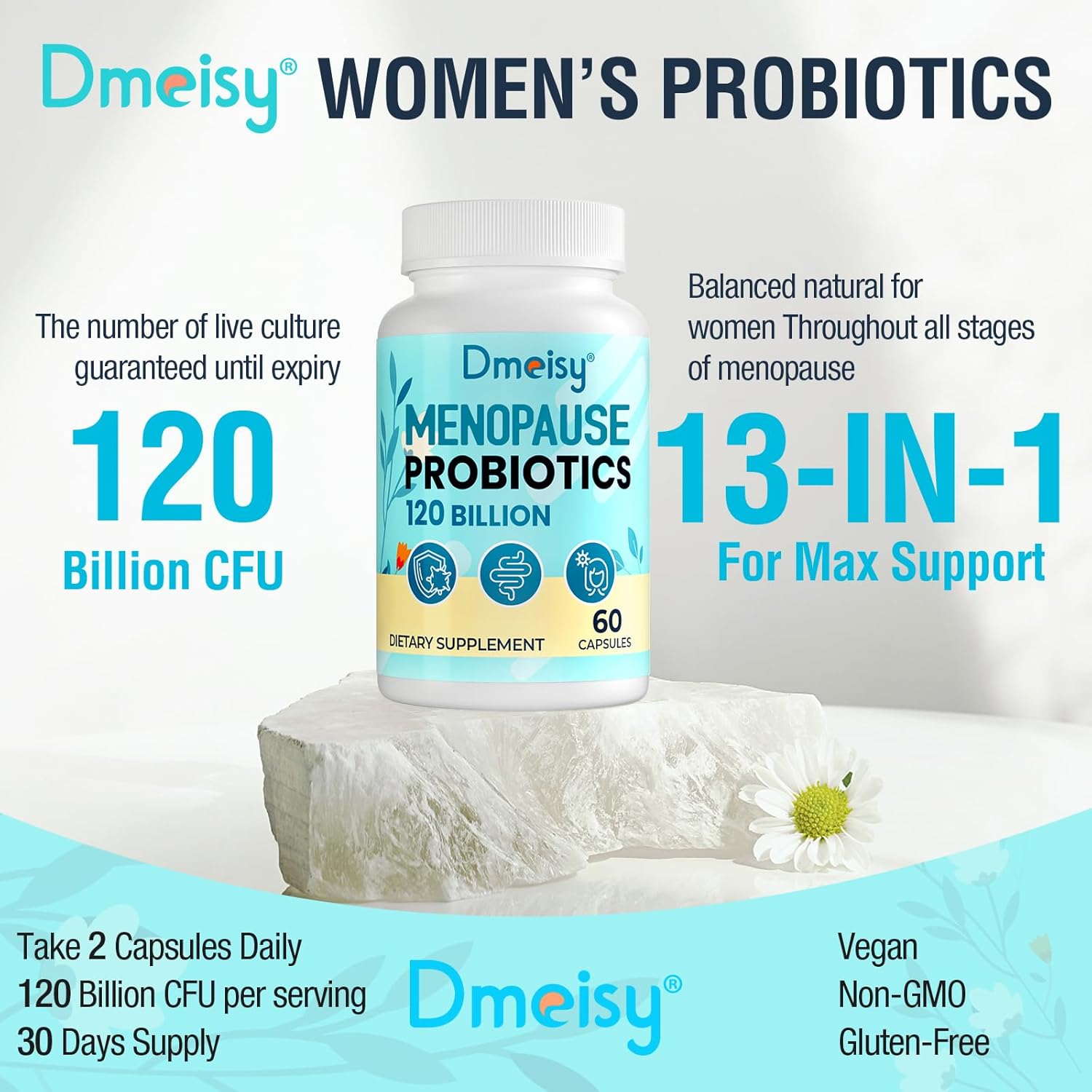 Menopause Supplements for Women, 120 Billion CFU Probiotic, 13-in-1 Herbs Probiotics Complex, for Menopause Relief, Hormone Balance, Hot Flashes, Night Sweats, Mood Swings, Gut & Immunity - 60 Capsule - Image 4