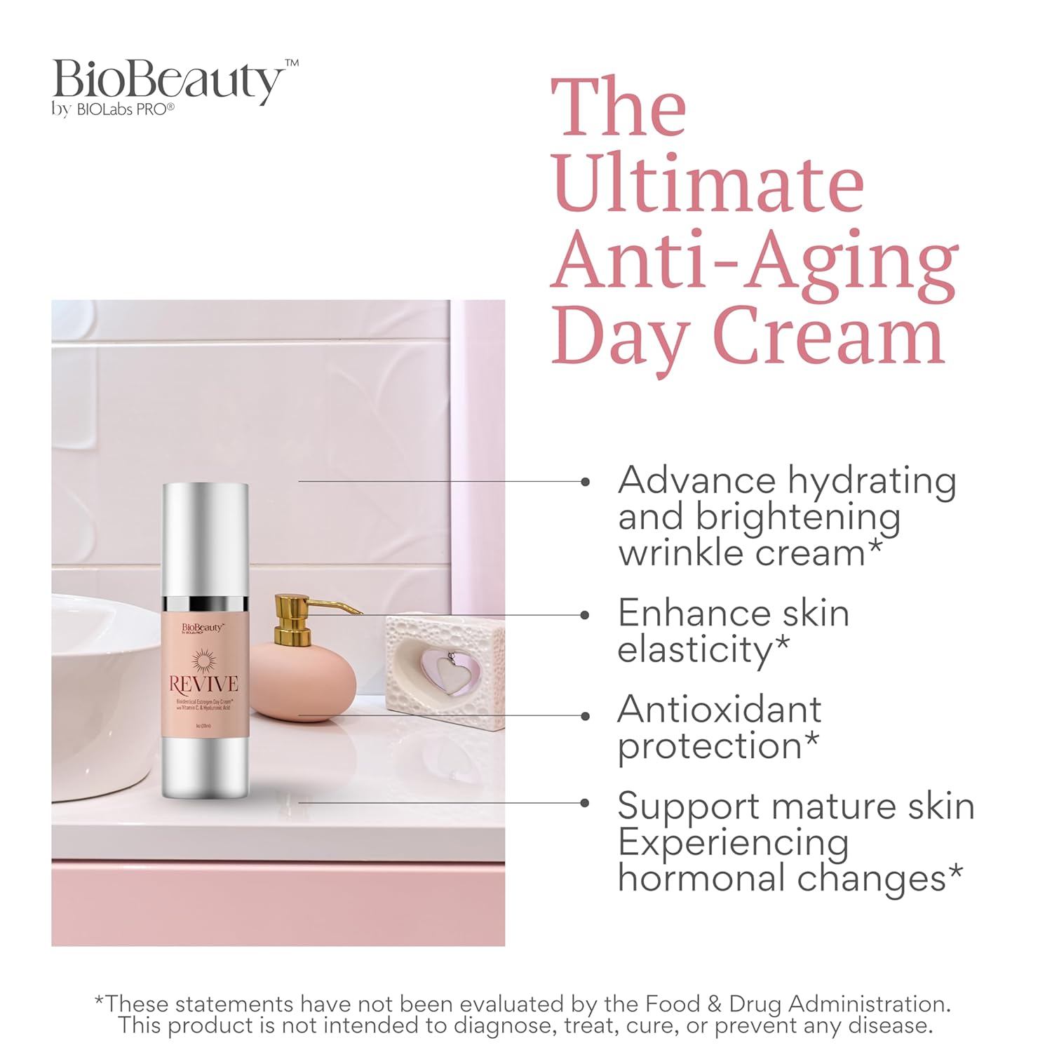 BIOBeauty Day Cream Vitamin C, Hydrating Anti-Aging Moisturizer Infused, Real Bioidentical Hormones, Hyaluronic Acid, Niacinamide, Peptides, Shea Butter, Green Tea, Revive Face & Under Eye (1oz) - Image 2