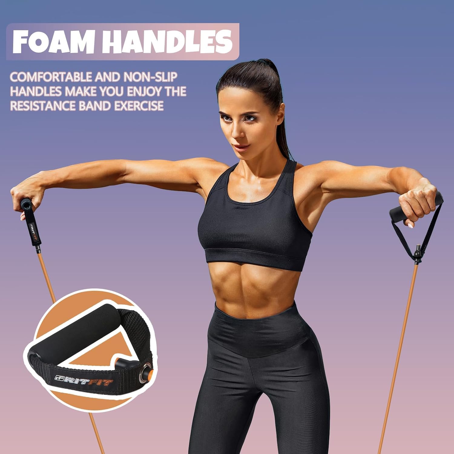 RitFit Single Resistance Exercise Band with Comfortable Handles - Ideal for Physical Therapy, Strength Training, Muscle Toning - Foam Padding Door Anchor and Starter Guide Included - Image 4