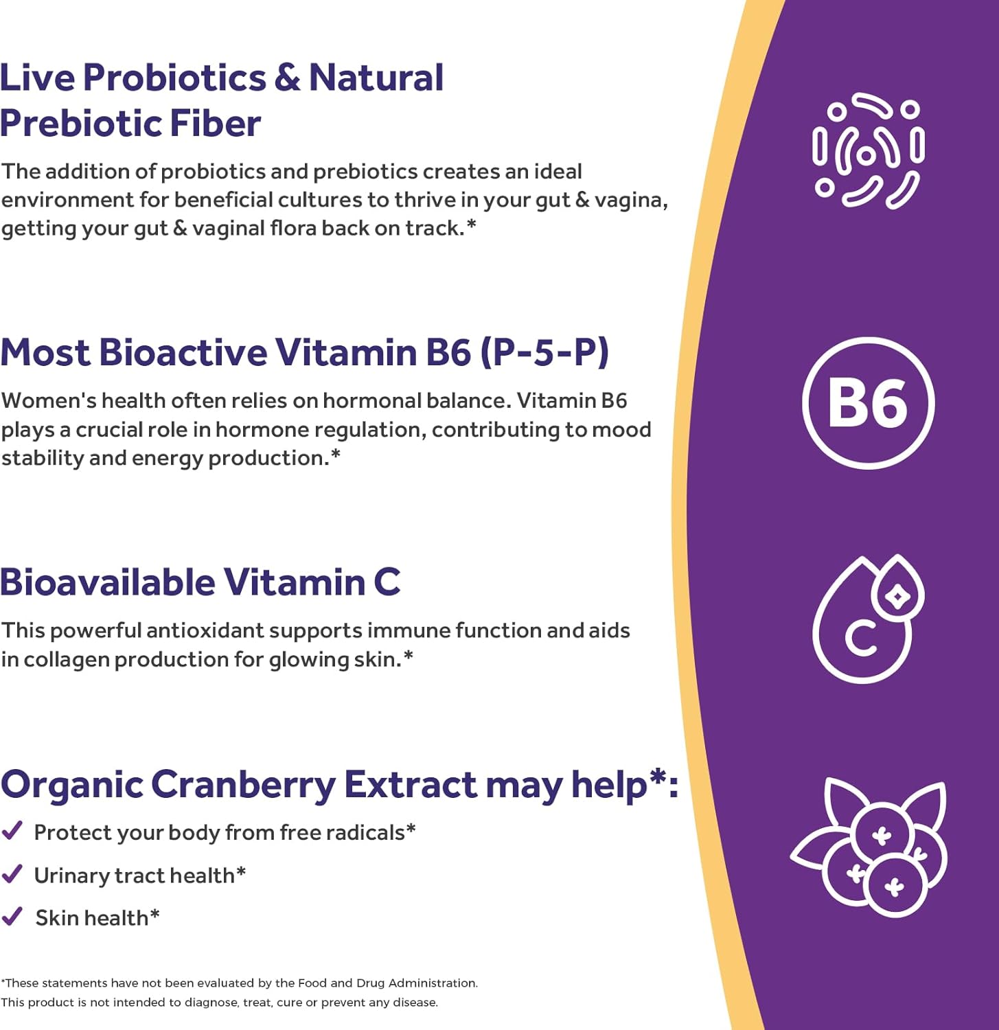 Doctor's Recipes Probiotics for Women, 100 Billion CFU, 18 Probiotic Strains, Prebiotics, Cranberry, P-5-P & VC, Vaginal, Digestive & Immune Support, Shelf-Stable, 30 Vegan Caps - Image 4