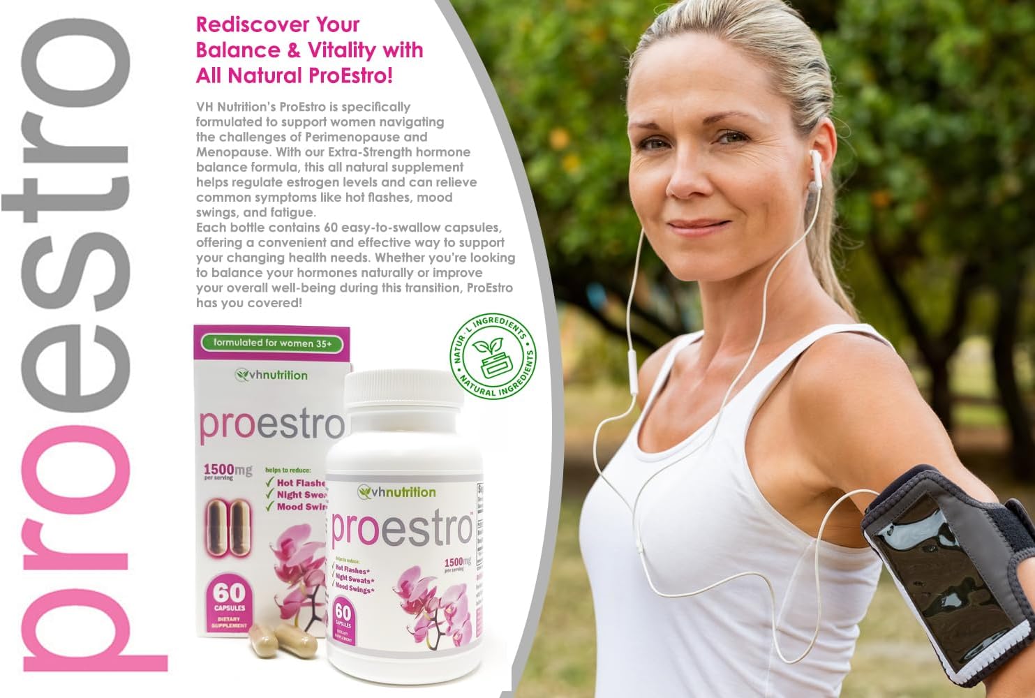 VH Nutrition PROESTRO | Estrogen Support* Supplement for Women | Extra Strength Hormone Balance* for Her | 60 Capsules in Easy to Swallow Pills - Image 2